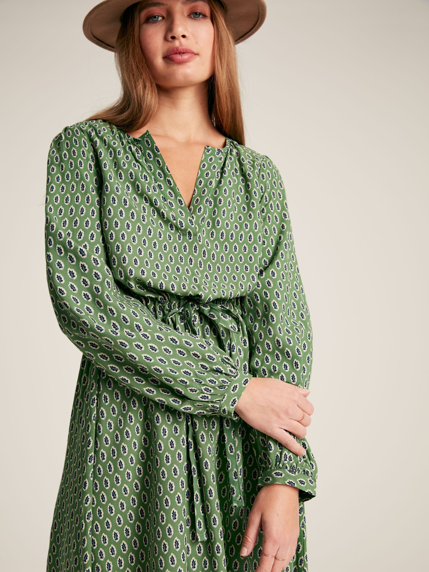 Imogen Green Long Sleeve Belted Midi Dress