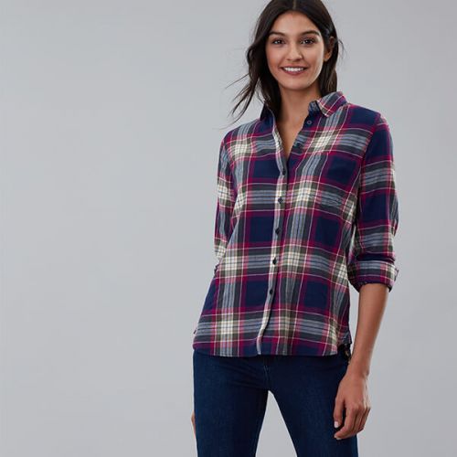 Lorena Longline Brushed Woven Shirt - Berry Check