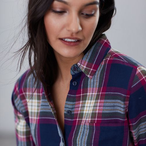 Lorena Longline Brushed Woven Shirt - Berry Check