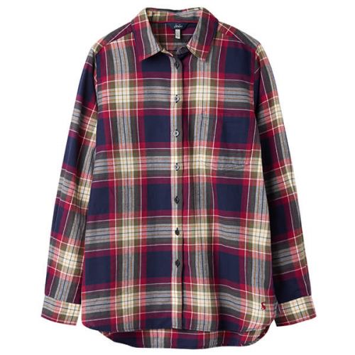 Lorena Longline Brushed Woven Shirt - Berry Check