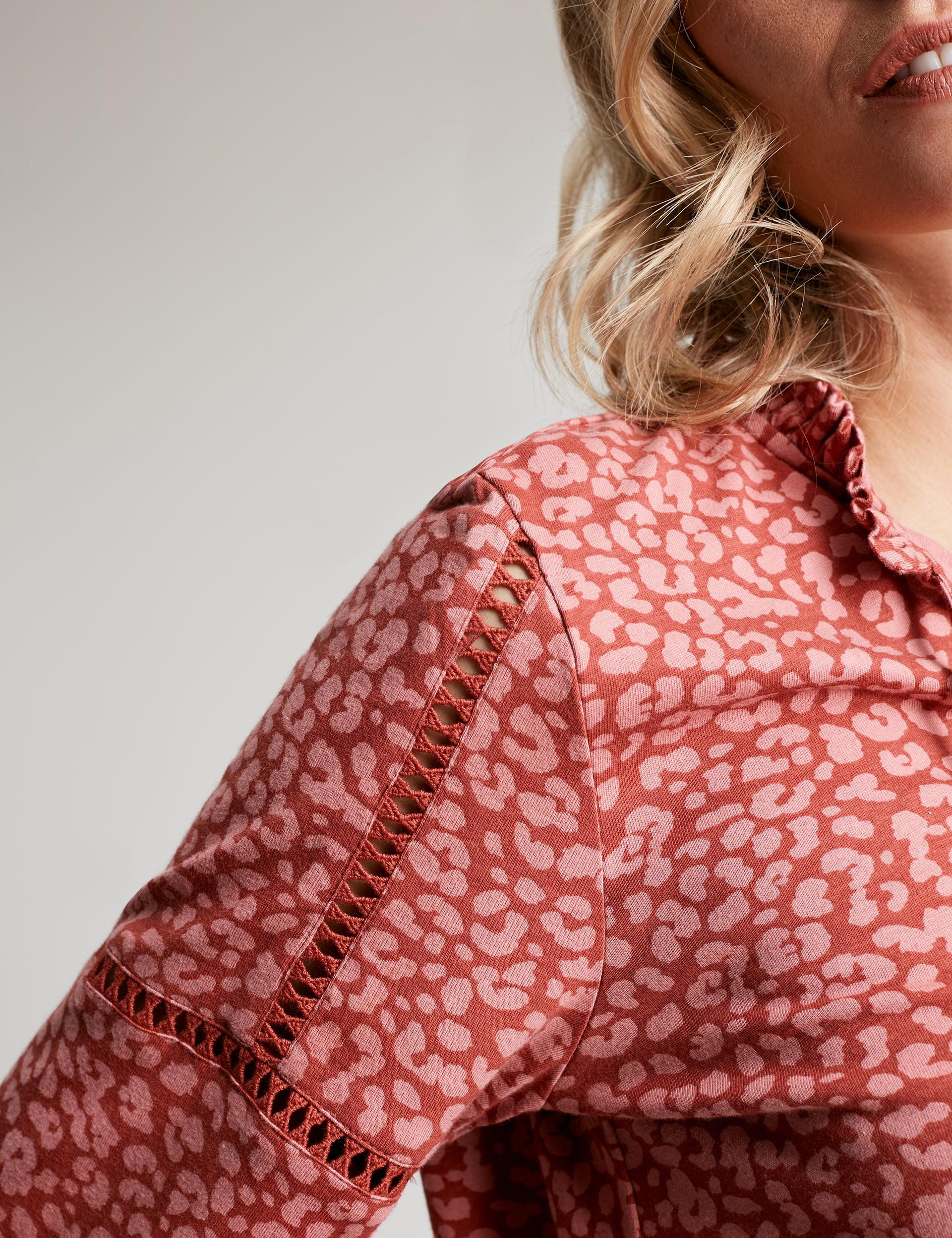 Frances Cut Detail Blouse - Orange Leopard