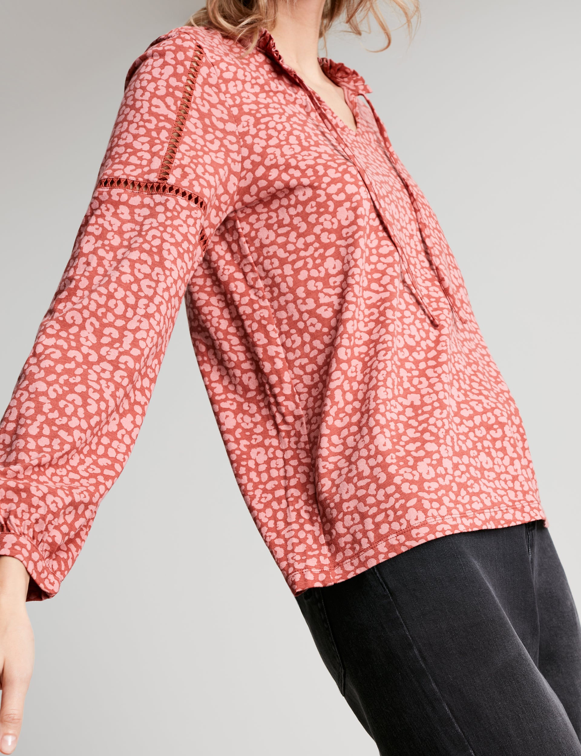 Frances Cut Detail Blouse - Orange Leopard