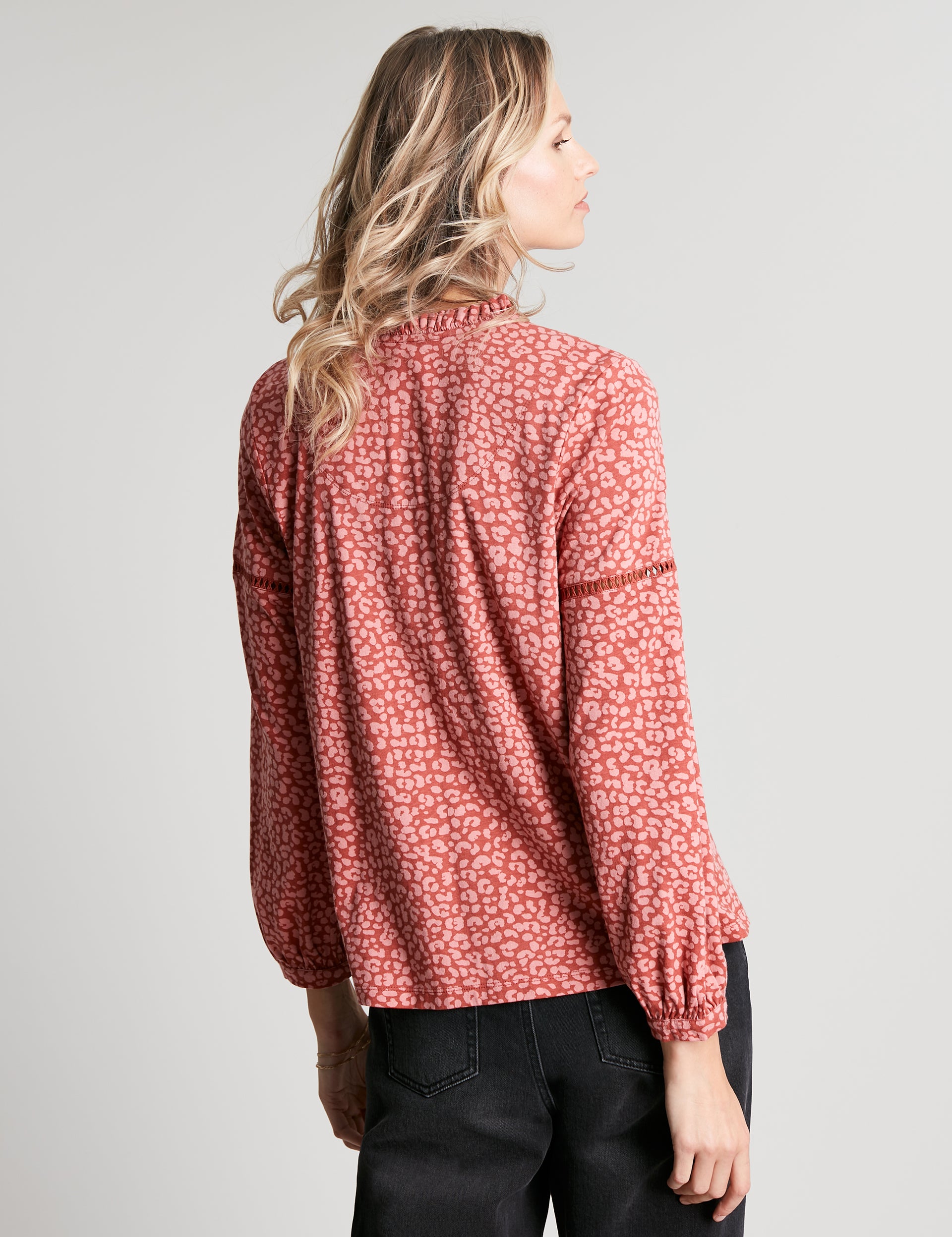 Frances Cut Detail Blouse - Orange Leopard