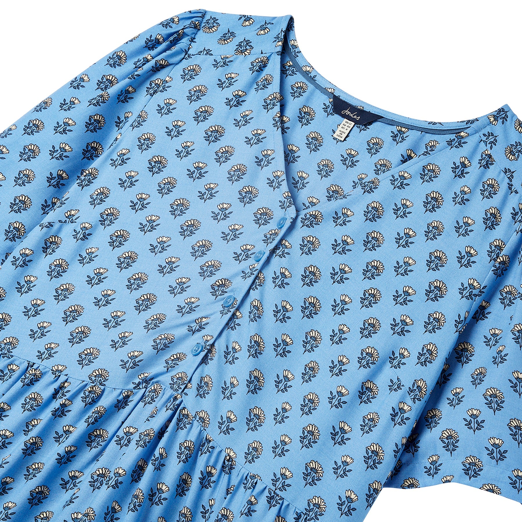 Mara Half Button v neck Woven Dress - Blue Foulard