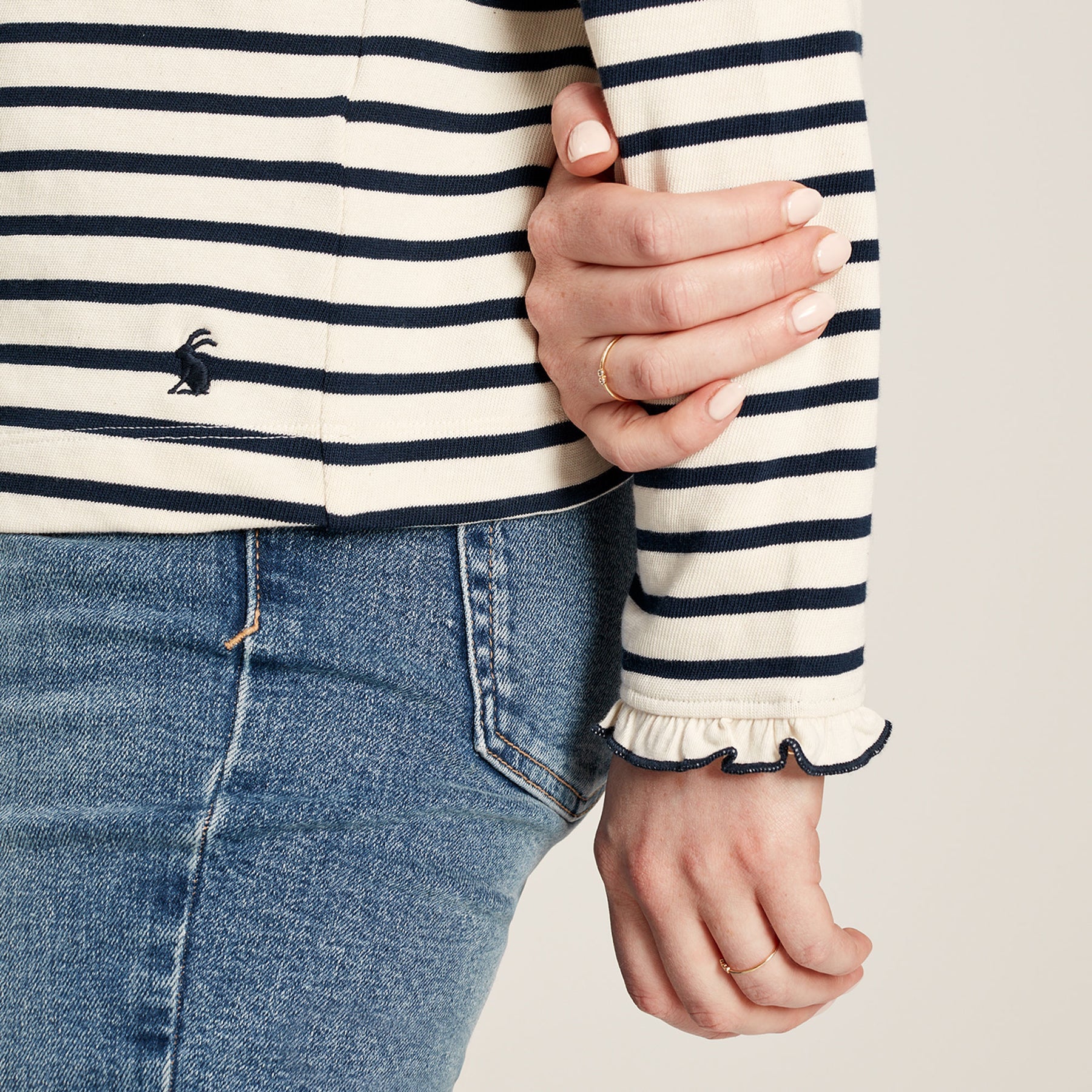 Maeve Long Sleeve Button Fastened Top - Navy Stripe
