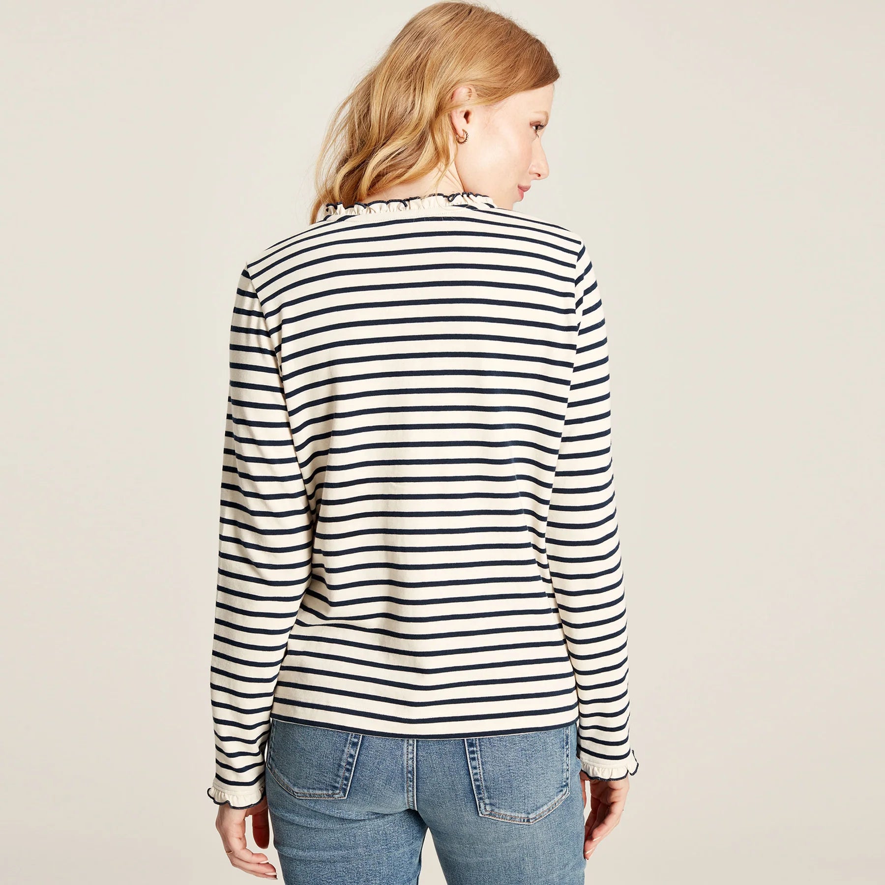 Maeve Long Sleeve Button Fastened Top - Navy Stripe