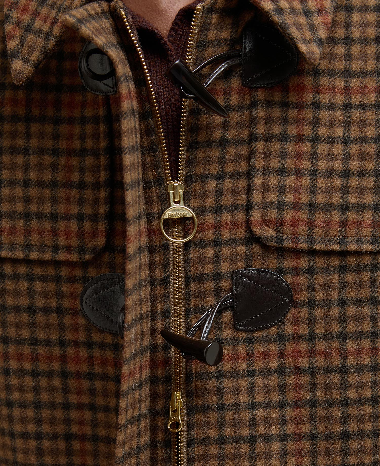 Melody Check Wool Duffle Coat - Brown/Orange Check/Hessian Tartan
