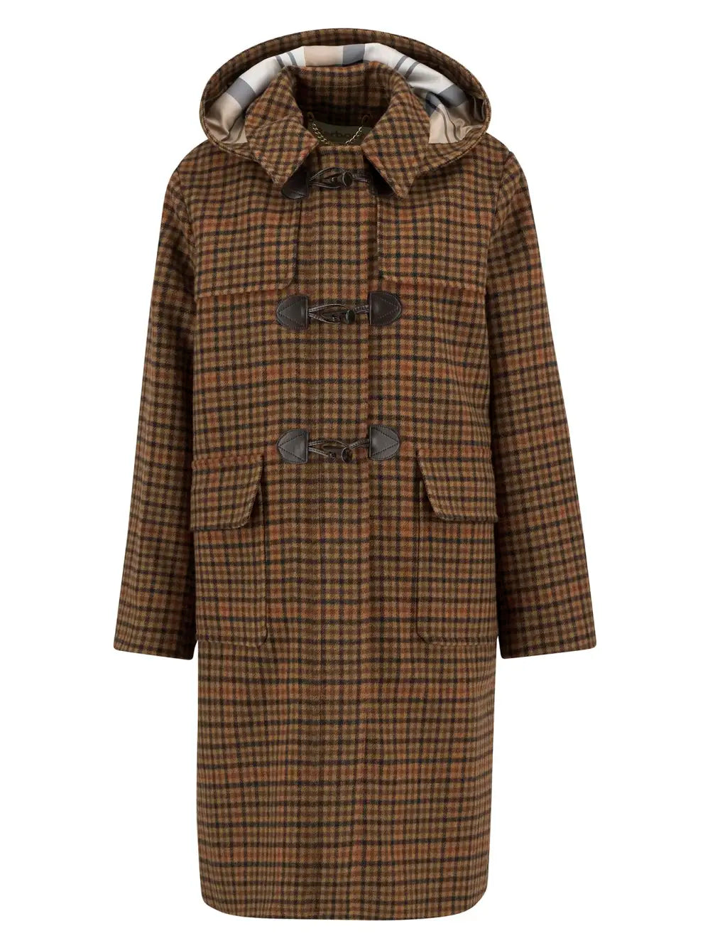 Melody Check Wool Duffle Coat - Brown/Orange Check/Hessian Tartan