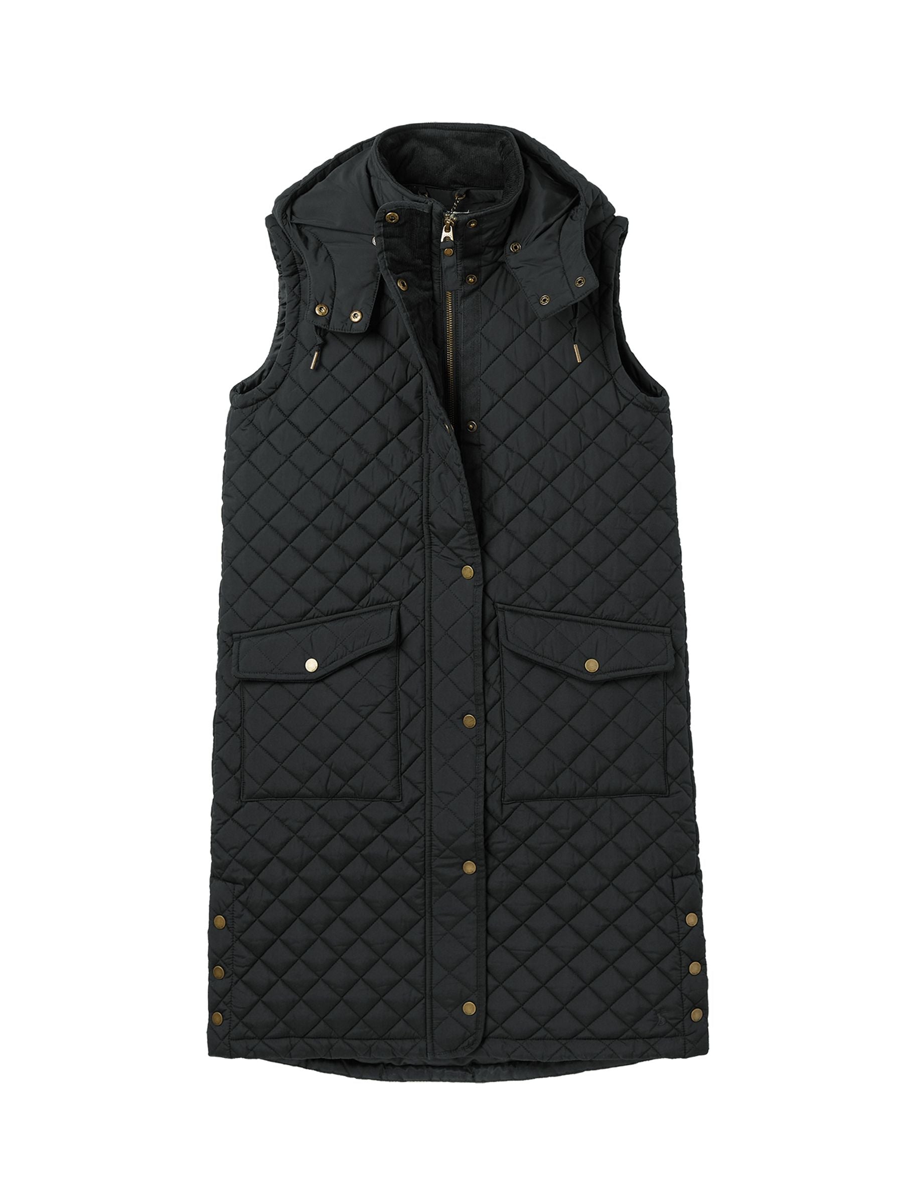 Chatsworth Black Showerproof Longline Diamond Quilted Gilet - Black