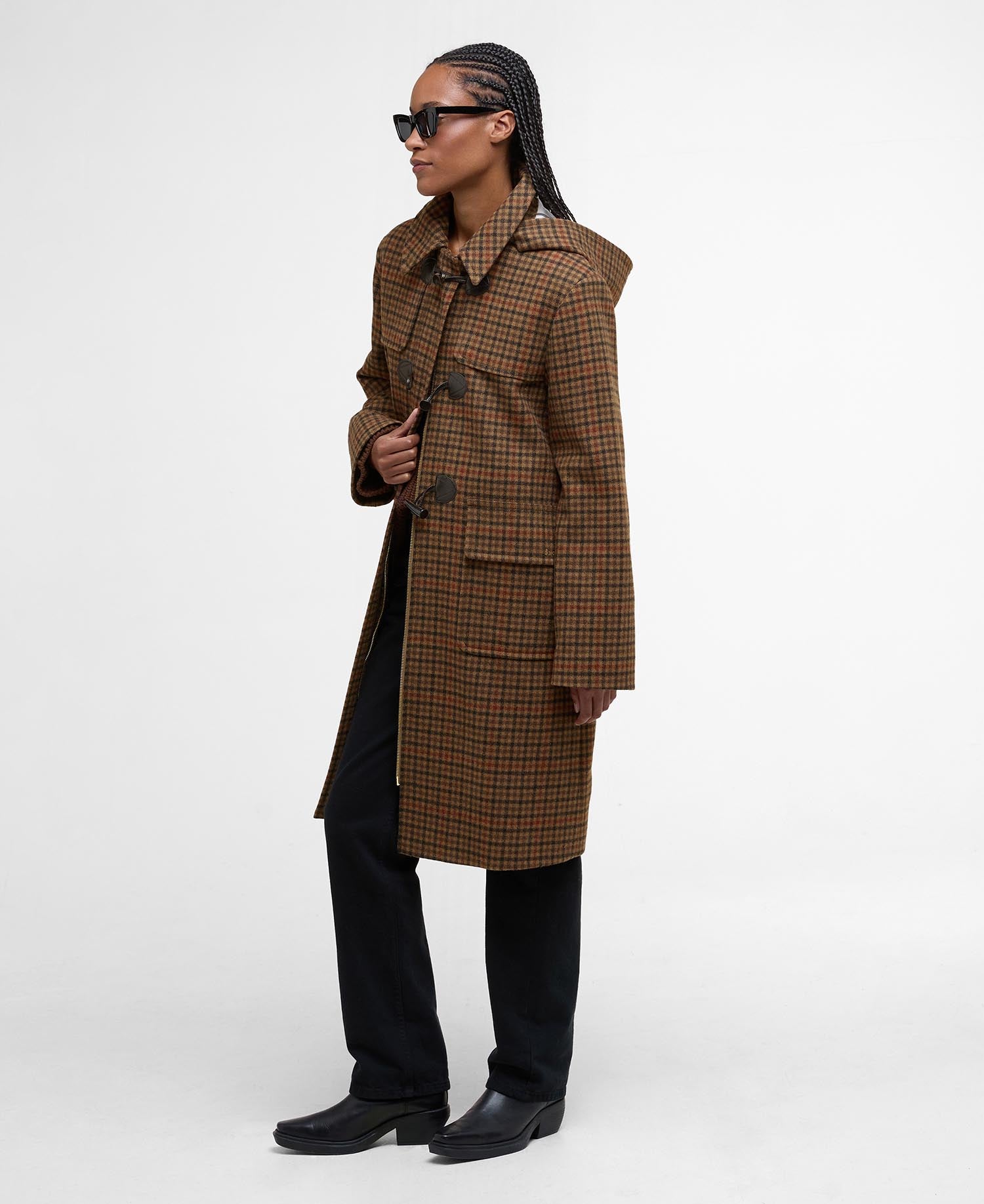 Melody Check Wool Duffle Coat - Brown/Orange Check/Hessian Tartan