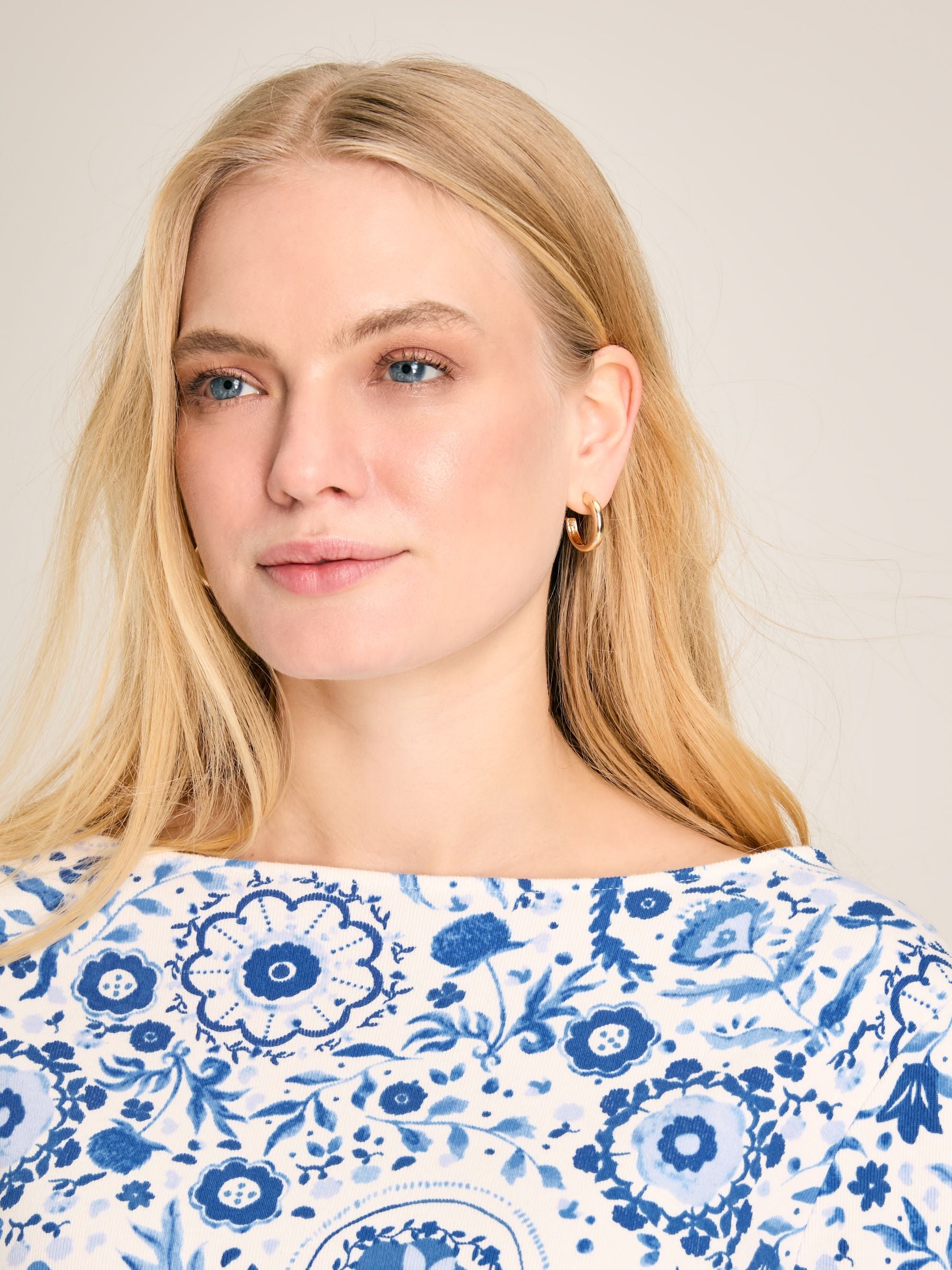 New Harbour Blue Floral Boat Neck Breton Top