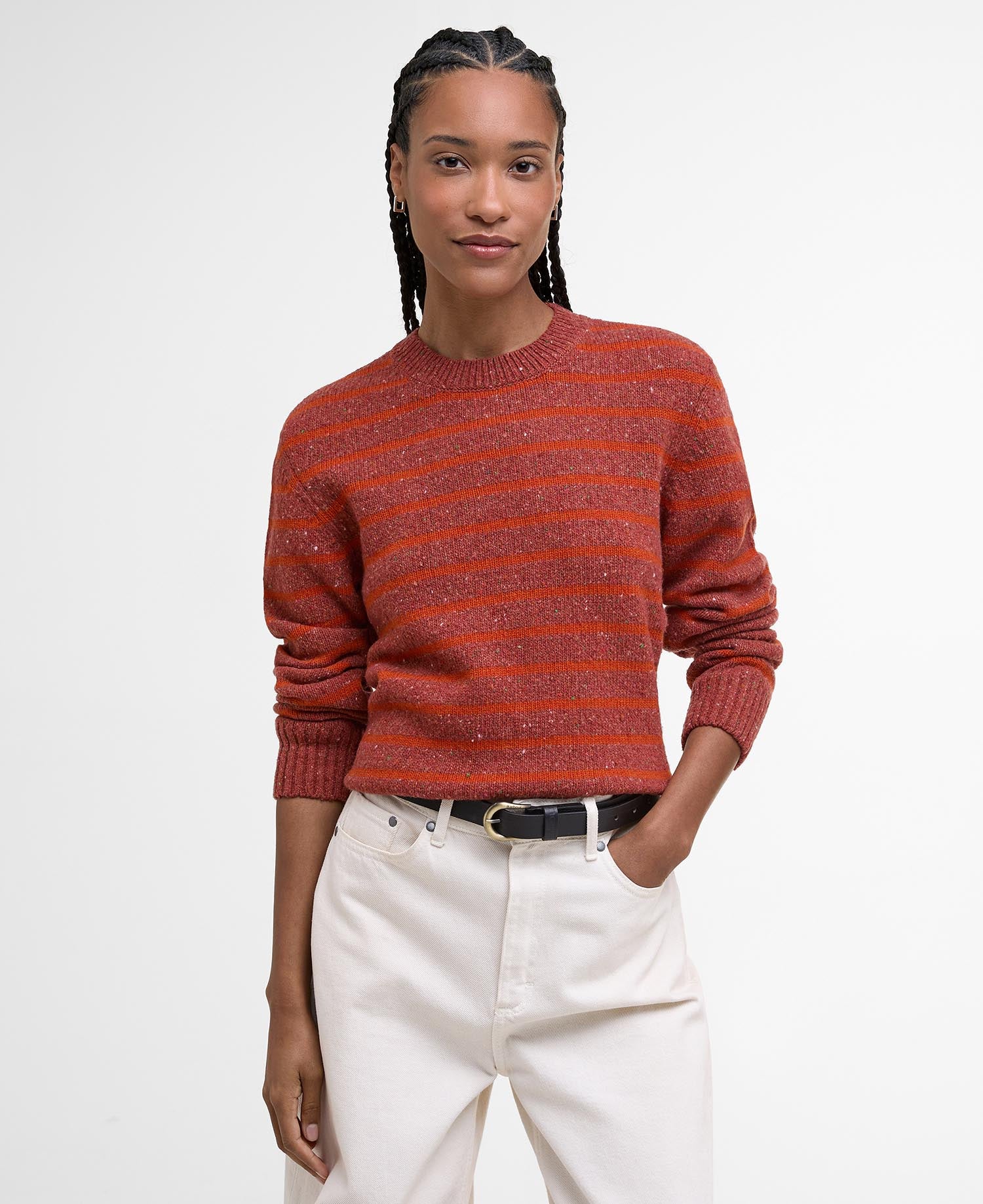 Claydon Striped Crew Neck Jumper - Burnt Orange stripe