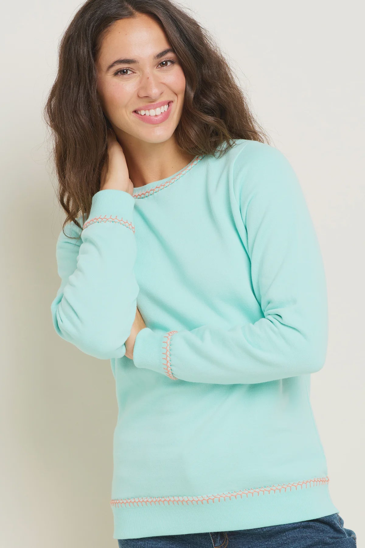 Blanket Stitch Crew Neck Sweatshirt - Main Image