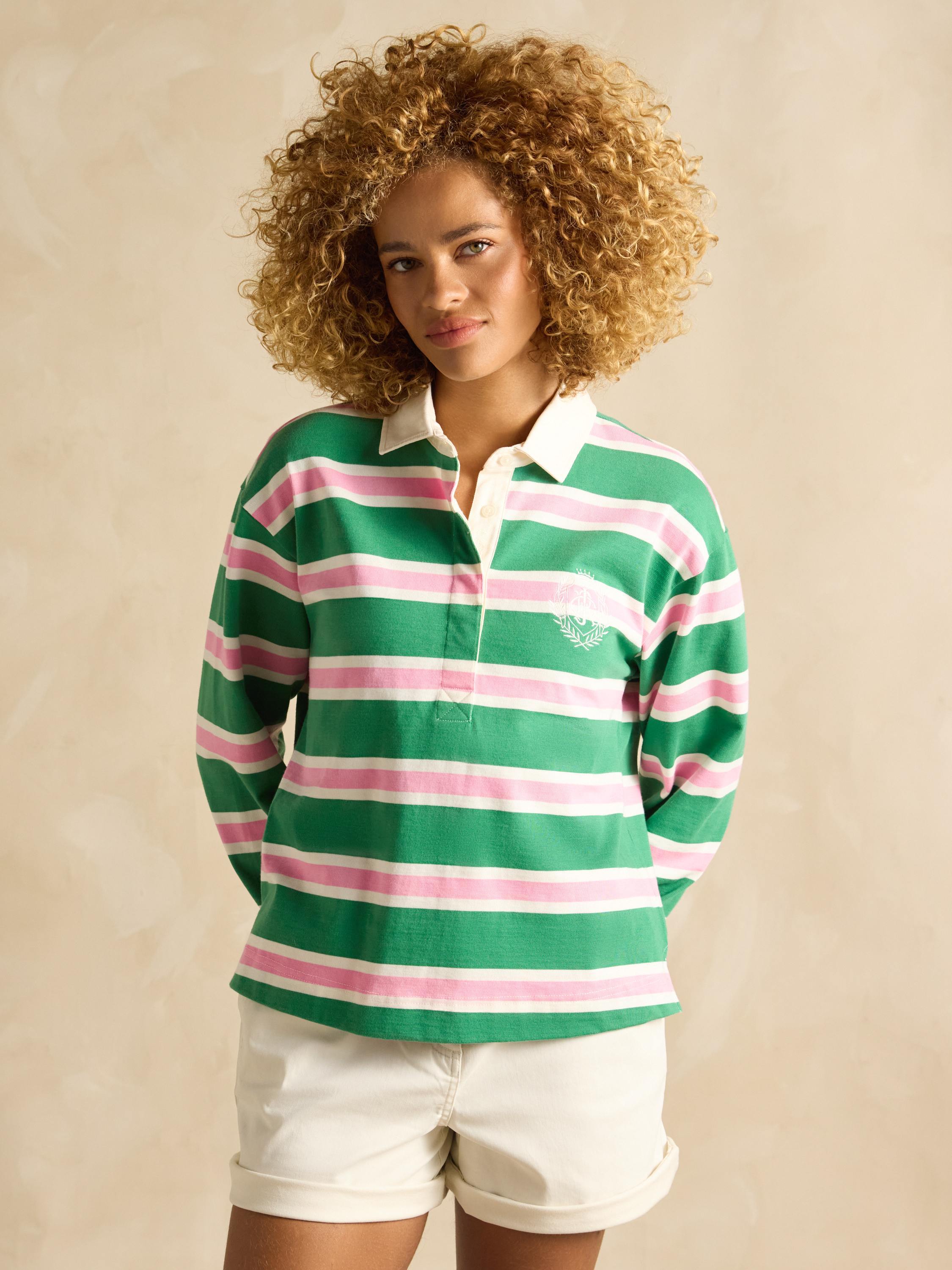Lara Green/White Boxy Fit Rugby Shirt