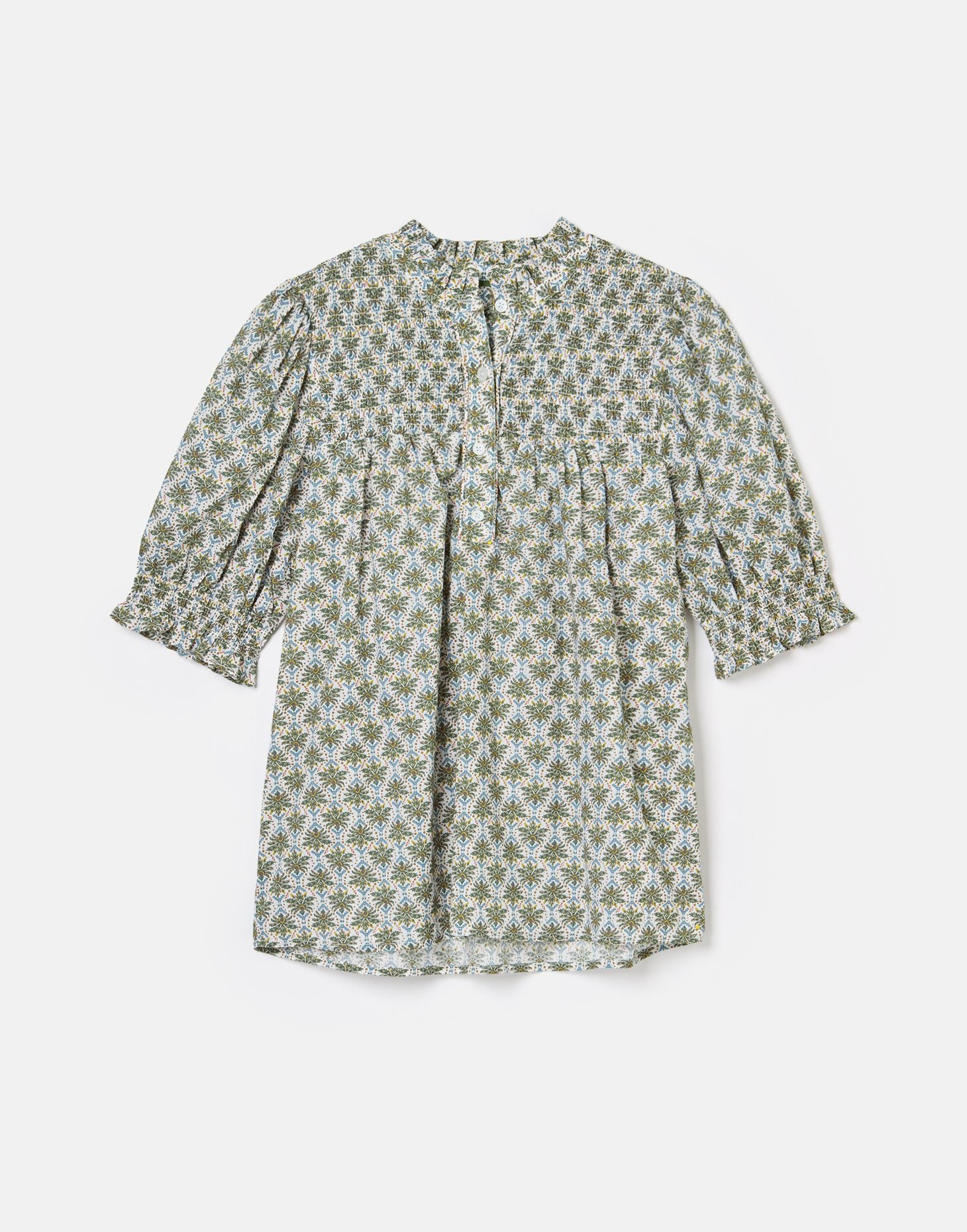 Silvia Green Frill Neck Smocked Blouse