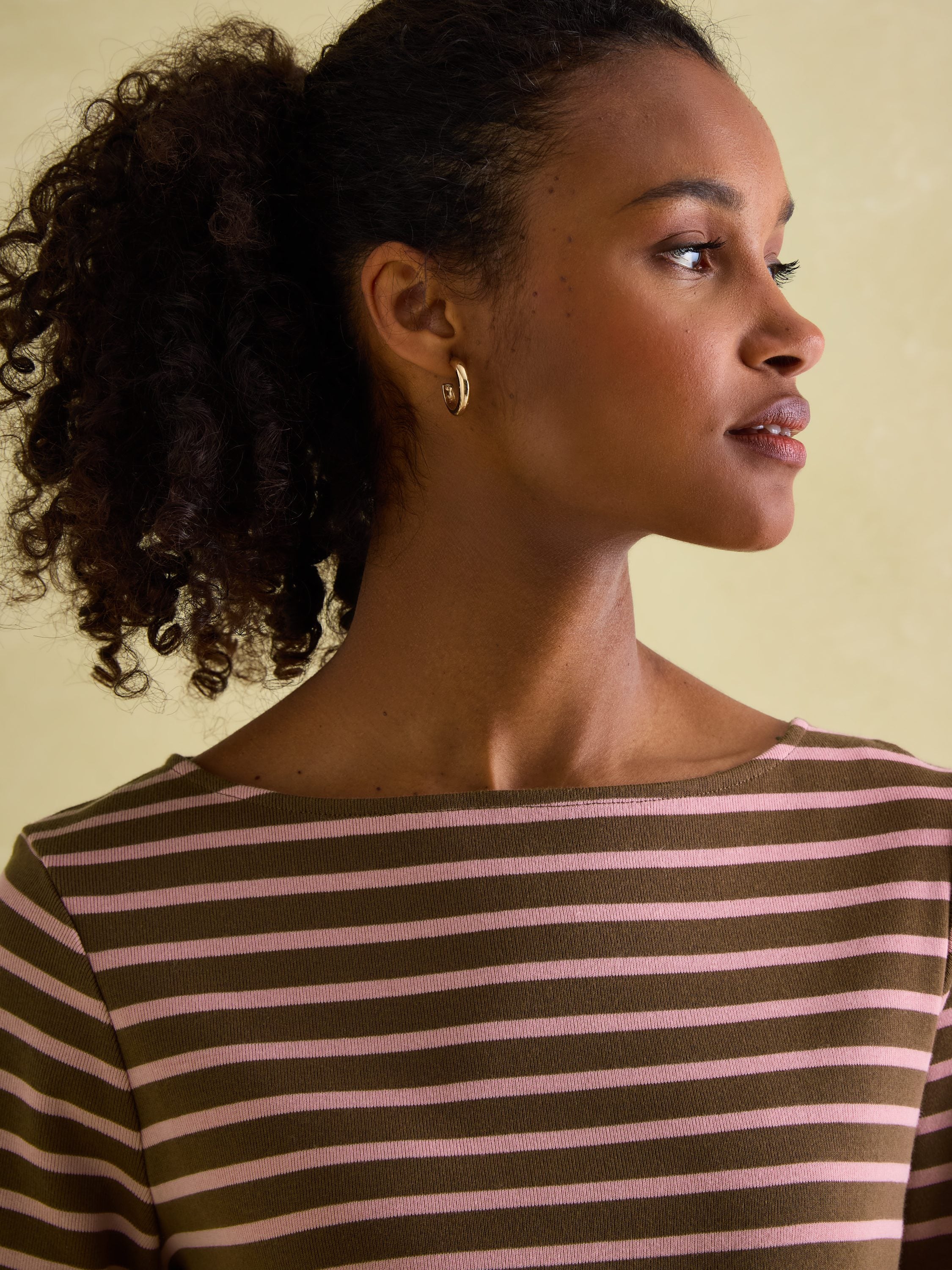 New Harbour Chocolate Brown pink Boat Neck Breton Top