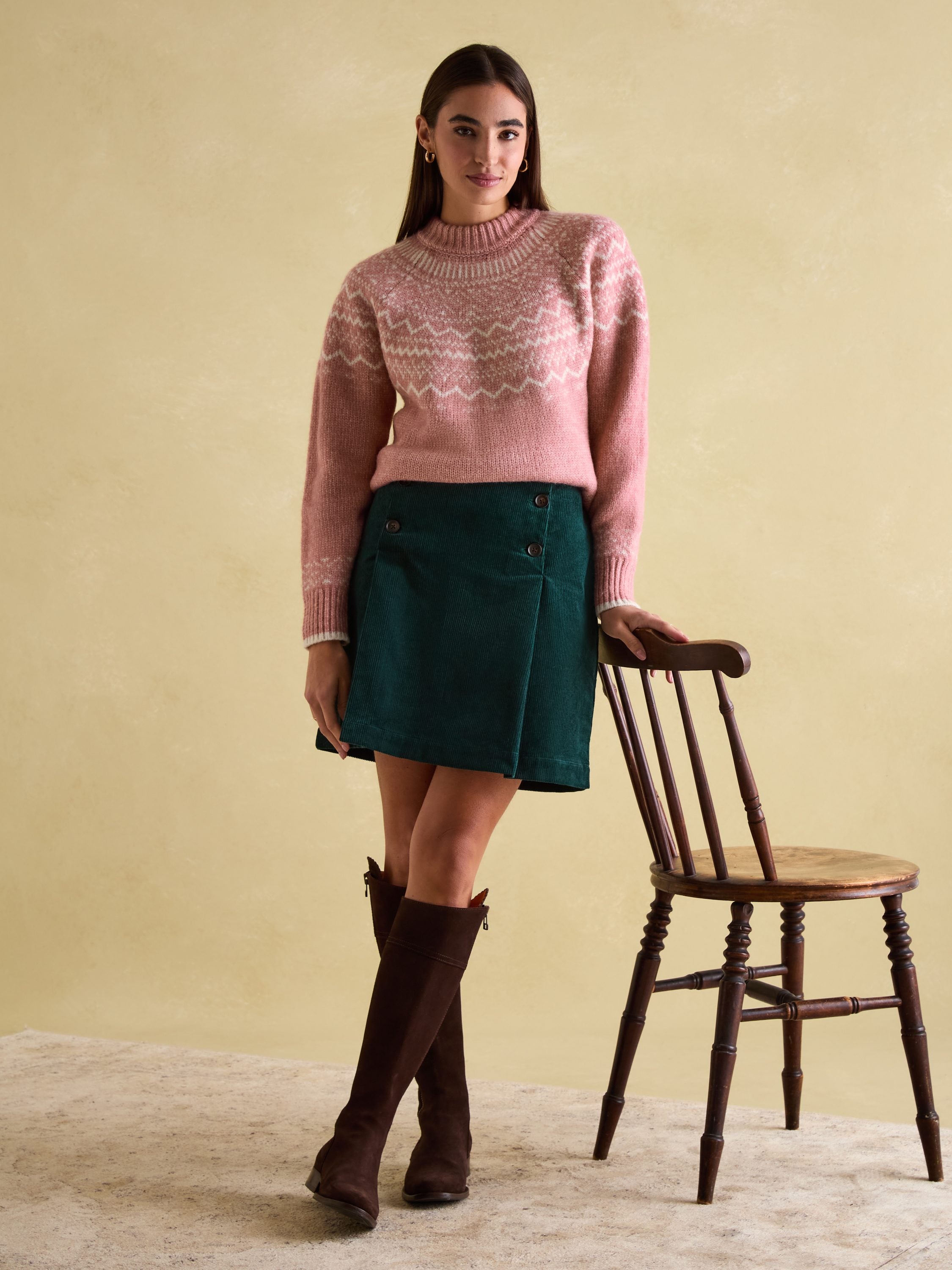 Charlotte Pink Crew Neck Fair Isle Jumper