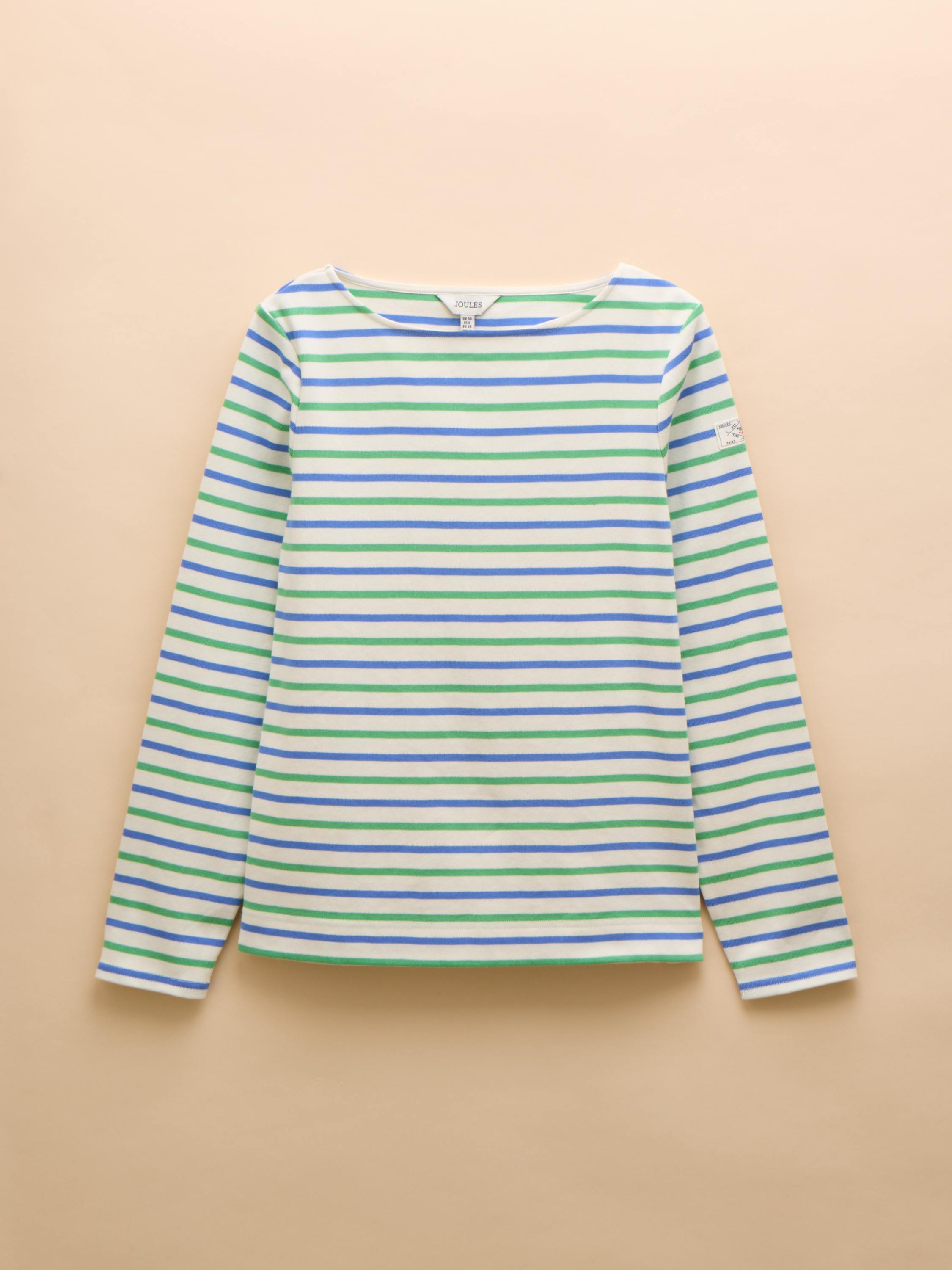 Harbour Green Blue Striped Boat Neck Breton Top