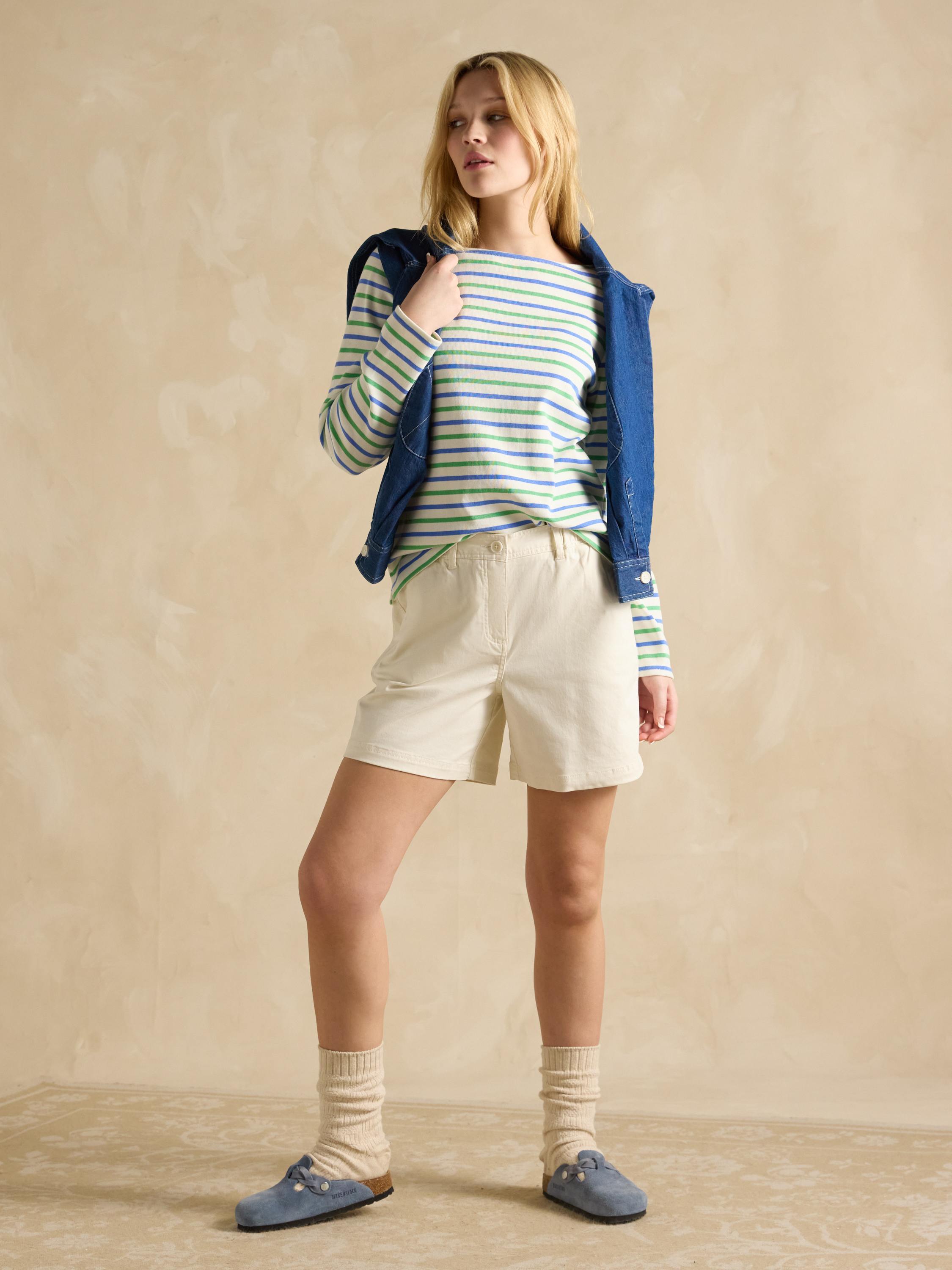 Harbour Green Blue Striped Boat Neck Breton Top
