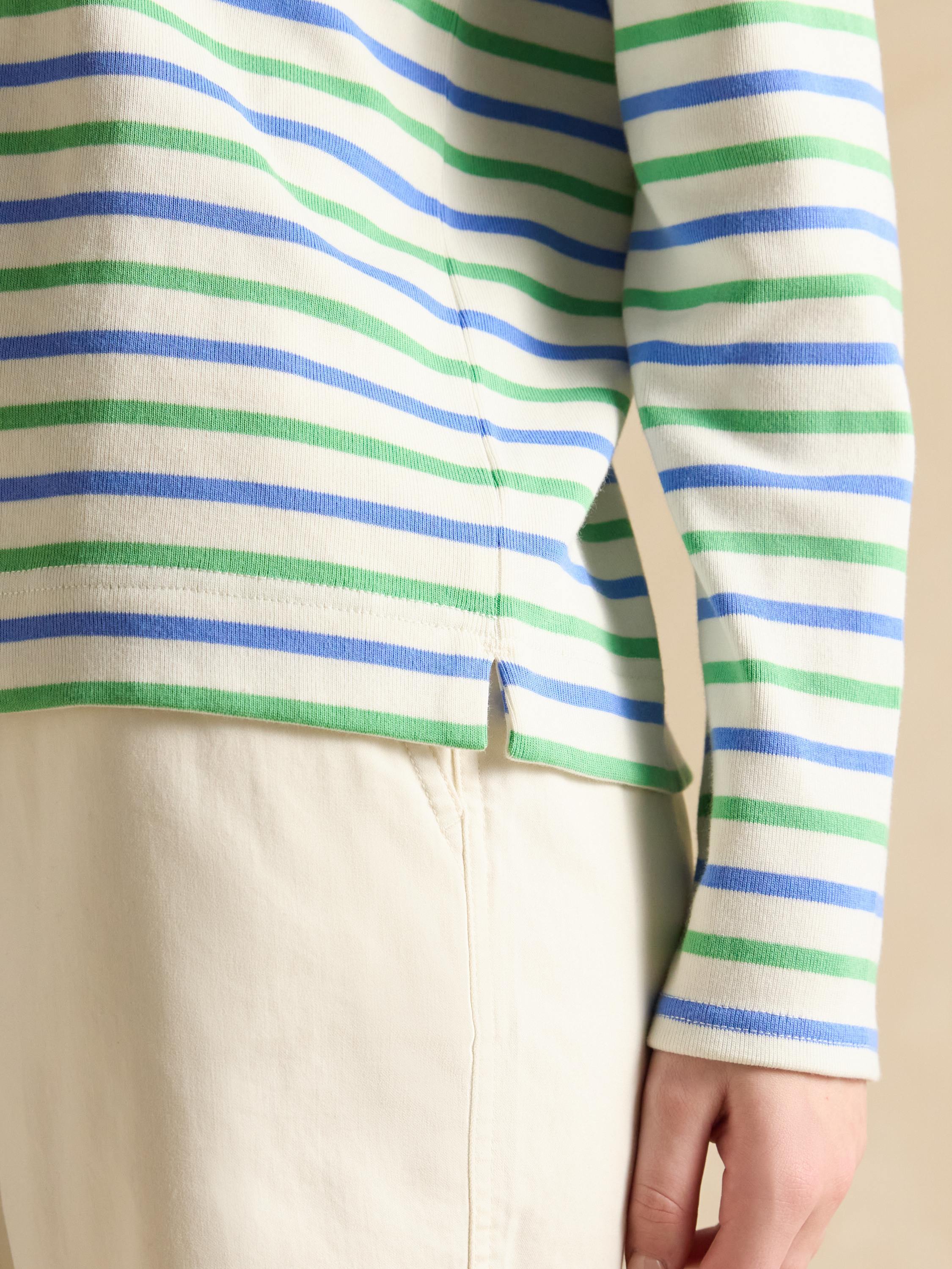 Harbour Green Blue Striped Boat Neck Breton Top