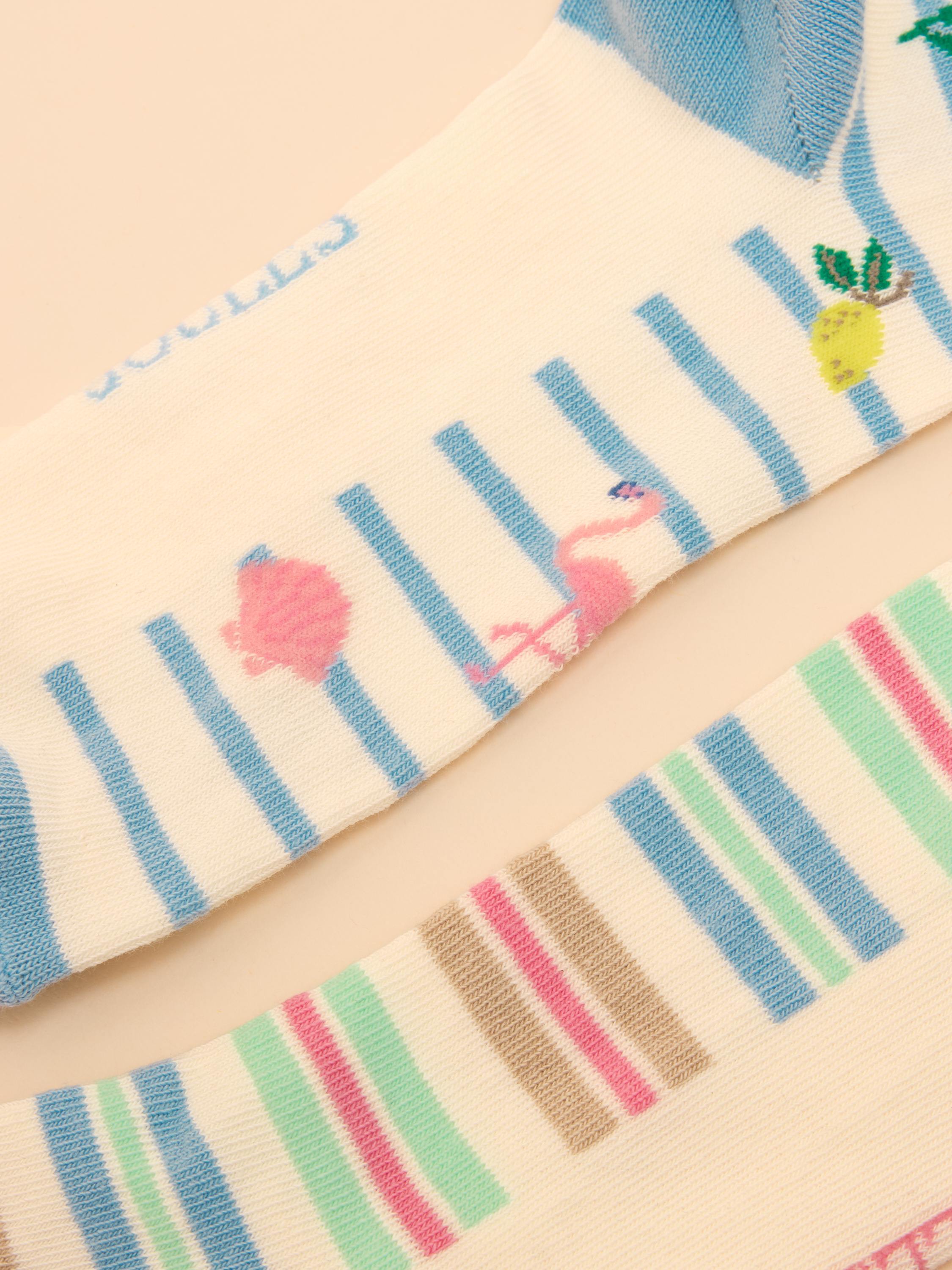 Women's Everyday Cream/Blue 2 Pack Socks (size 4-8)