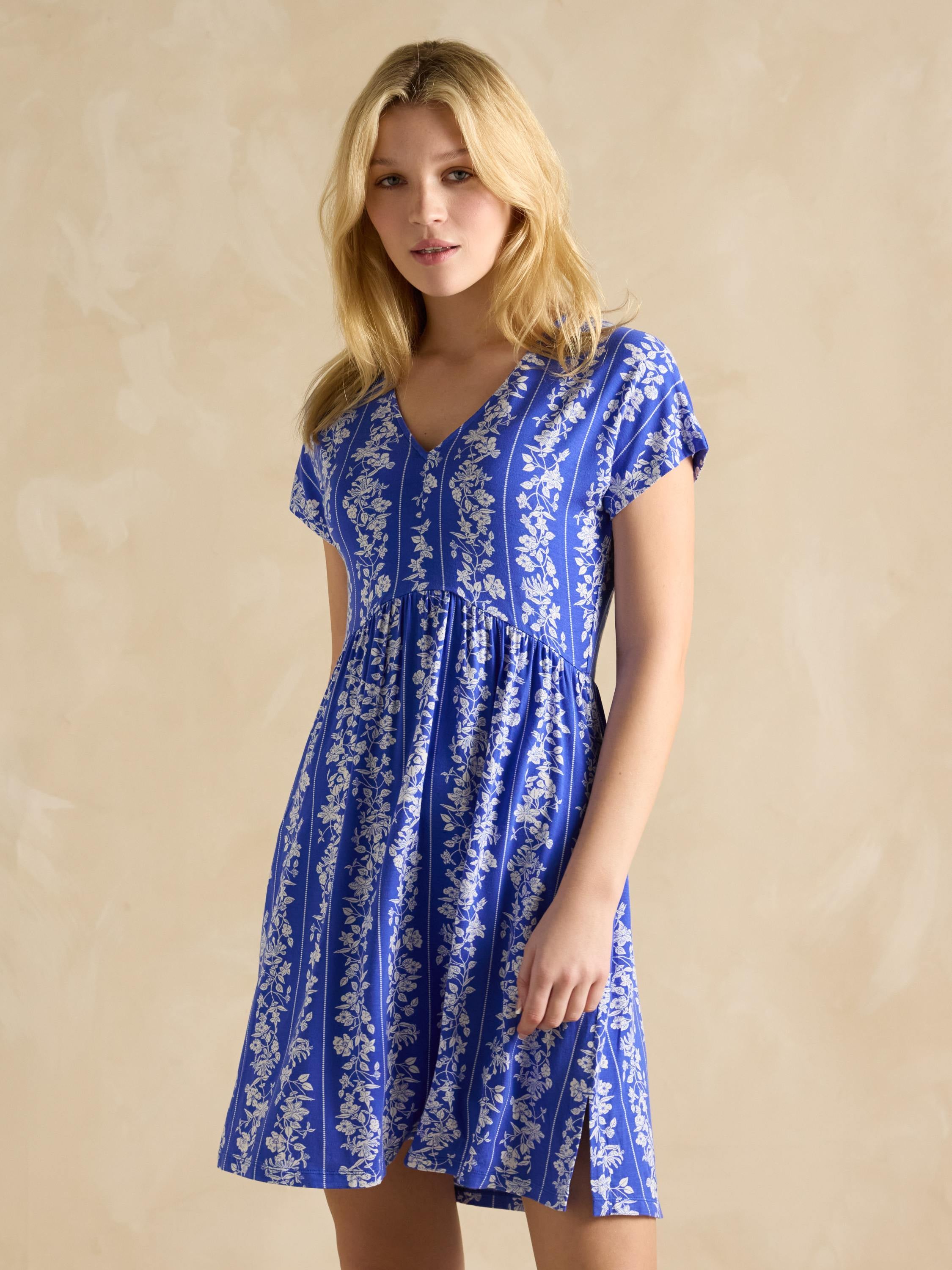 Nia Blue Jersey V-Neck Dress