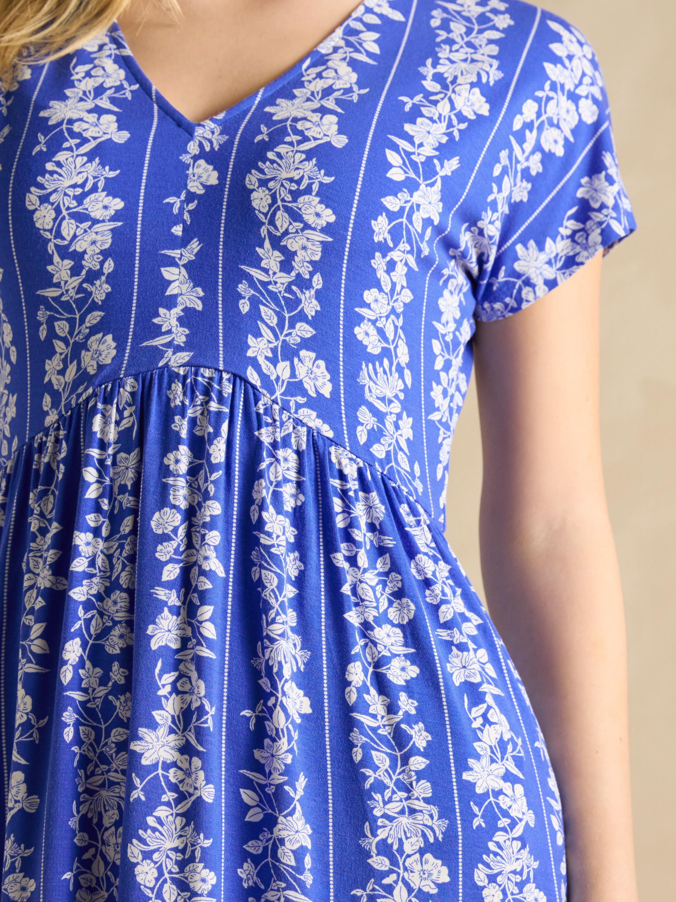 Nia Blue Jersey V-Neck Dress