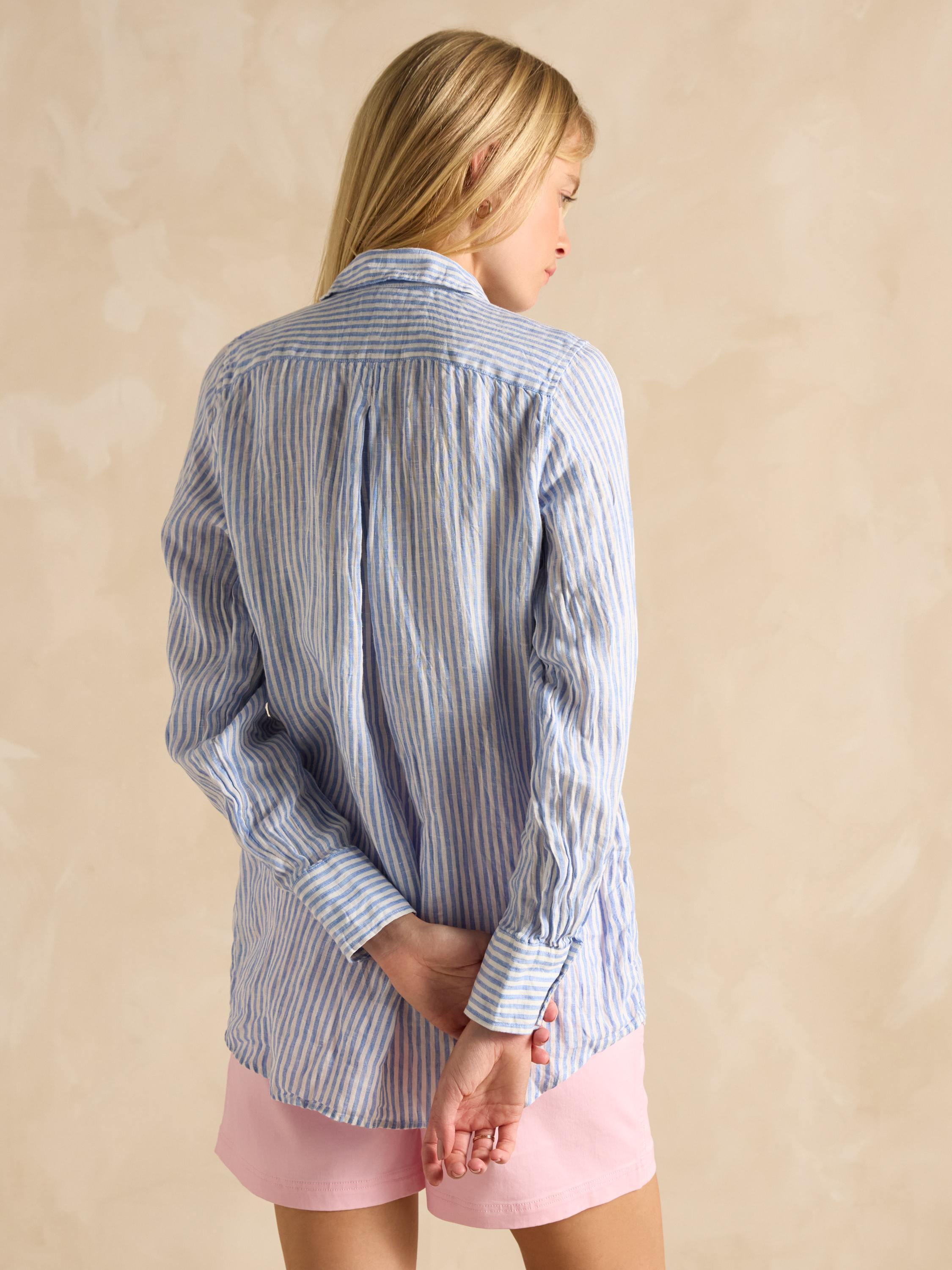 Selene Blue Stripe 100% Linen Shirt