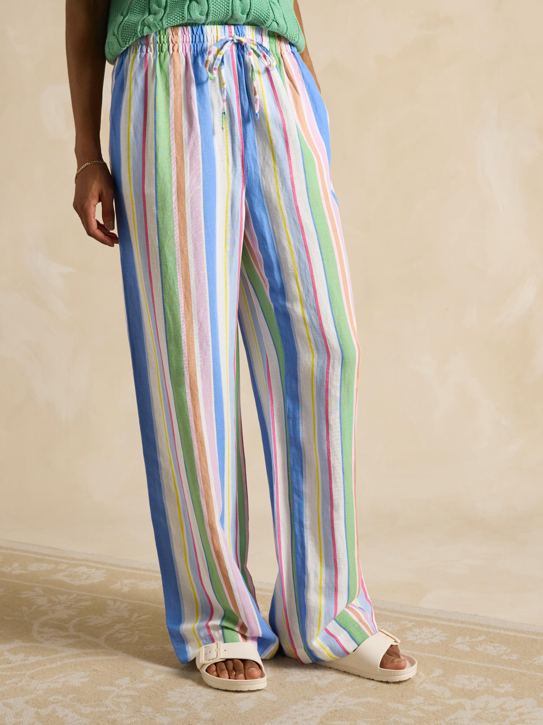Multi Stripe Linen Blend Trousers