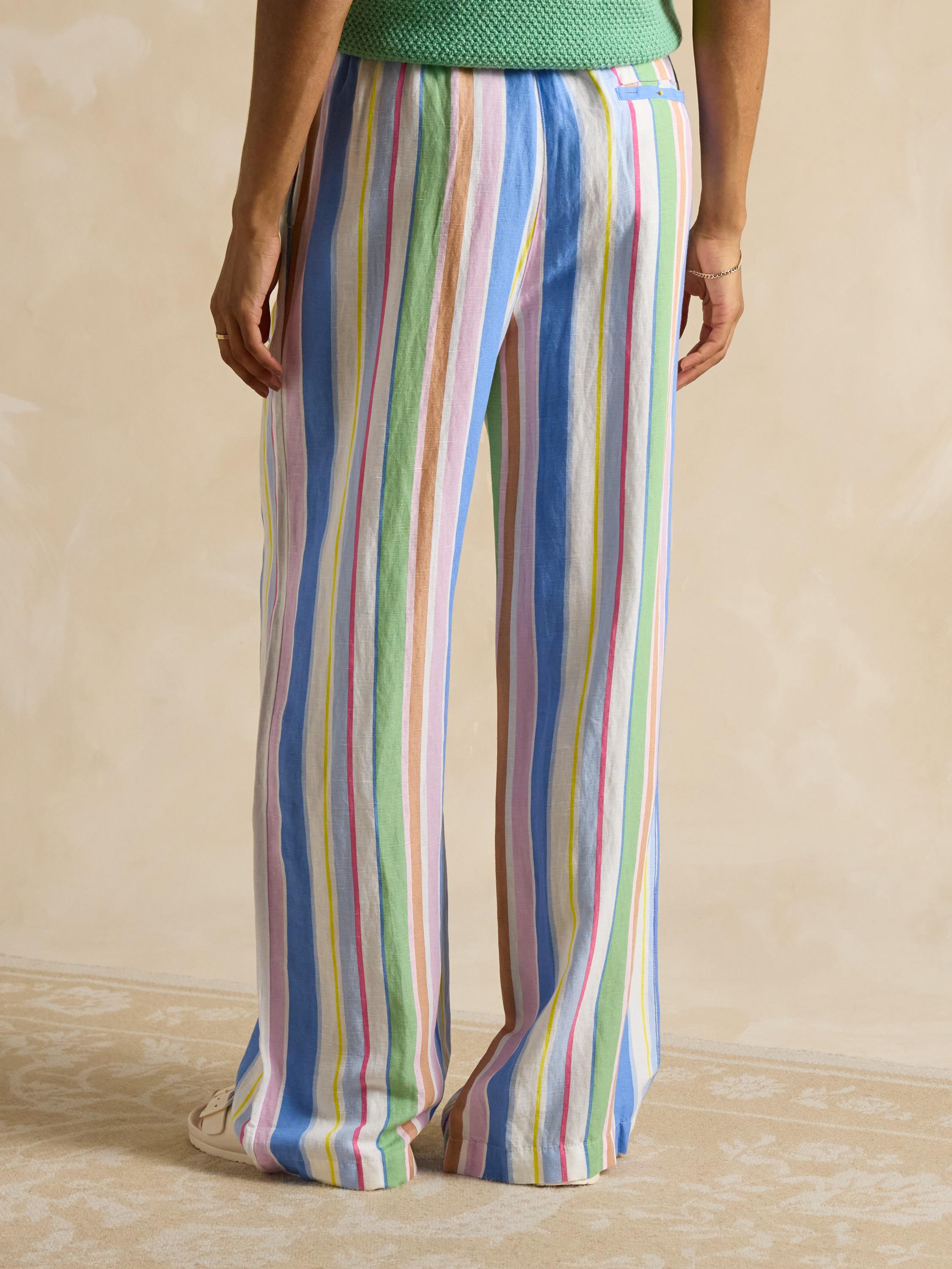 Multi Stripe Linen Blend Trousers