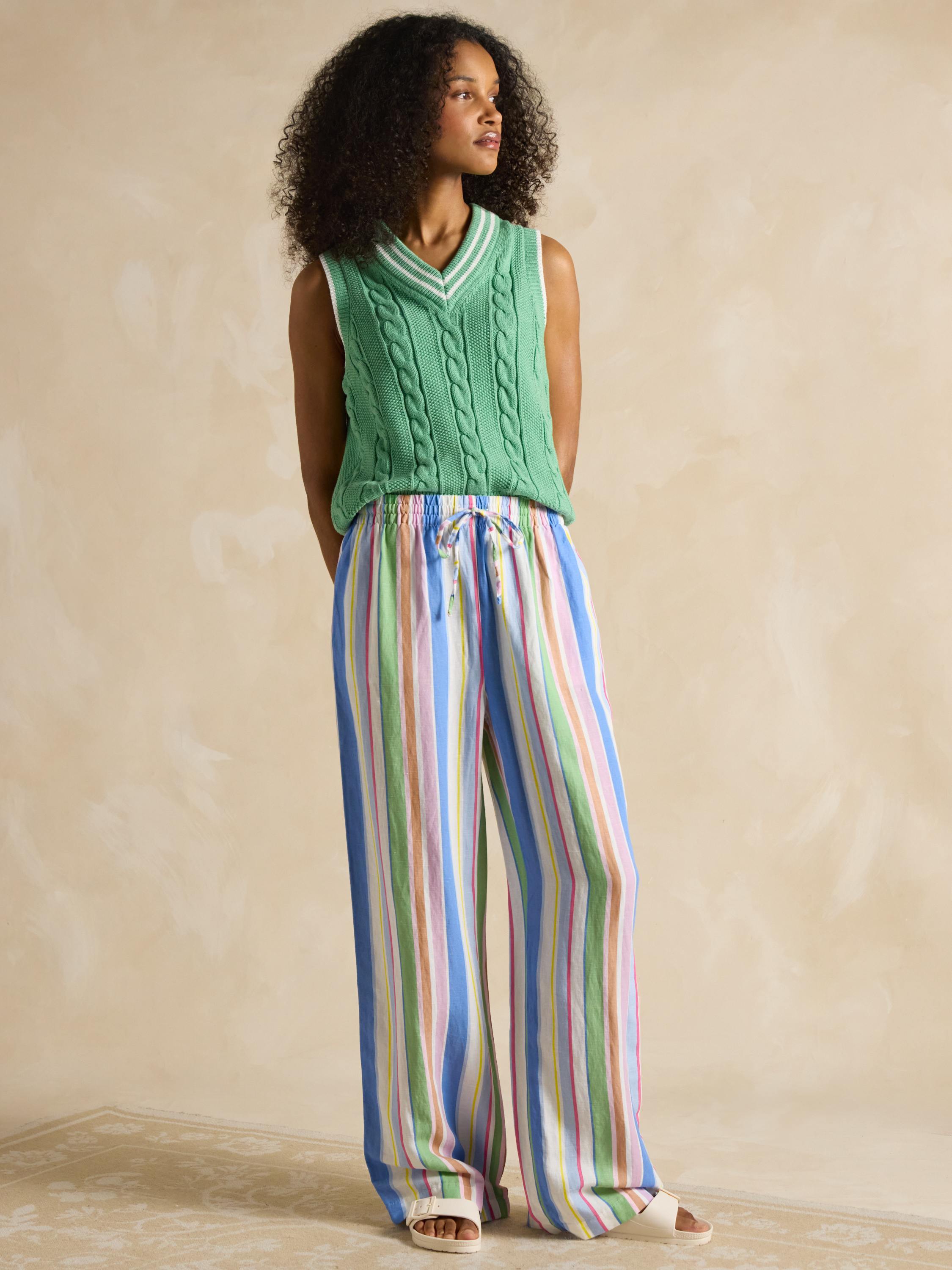 Multi Stripe Linen Blend Trousers