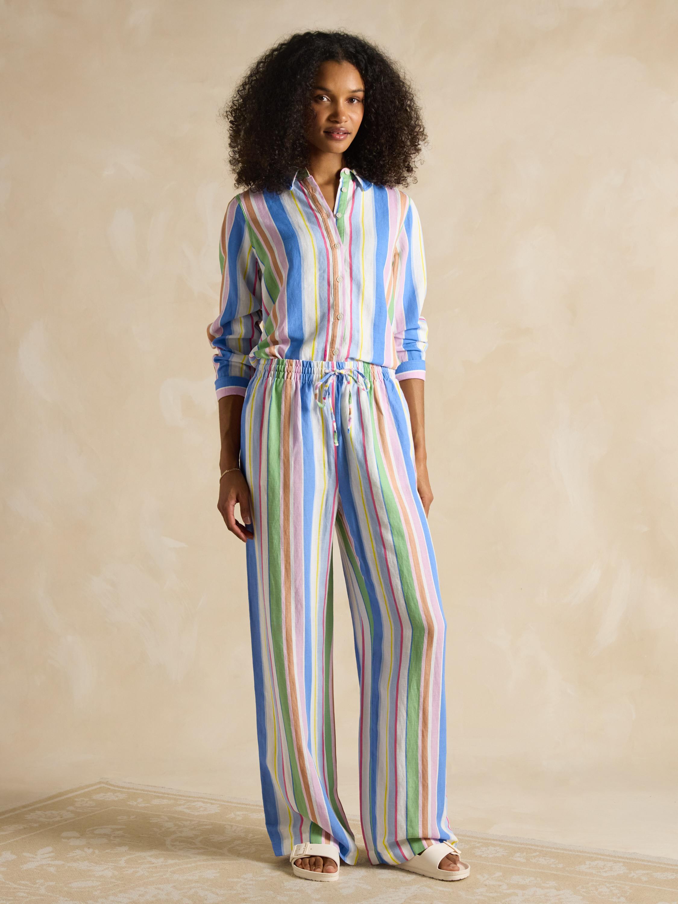 Multi Stripe Linen Blend Trousers