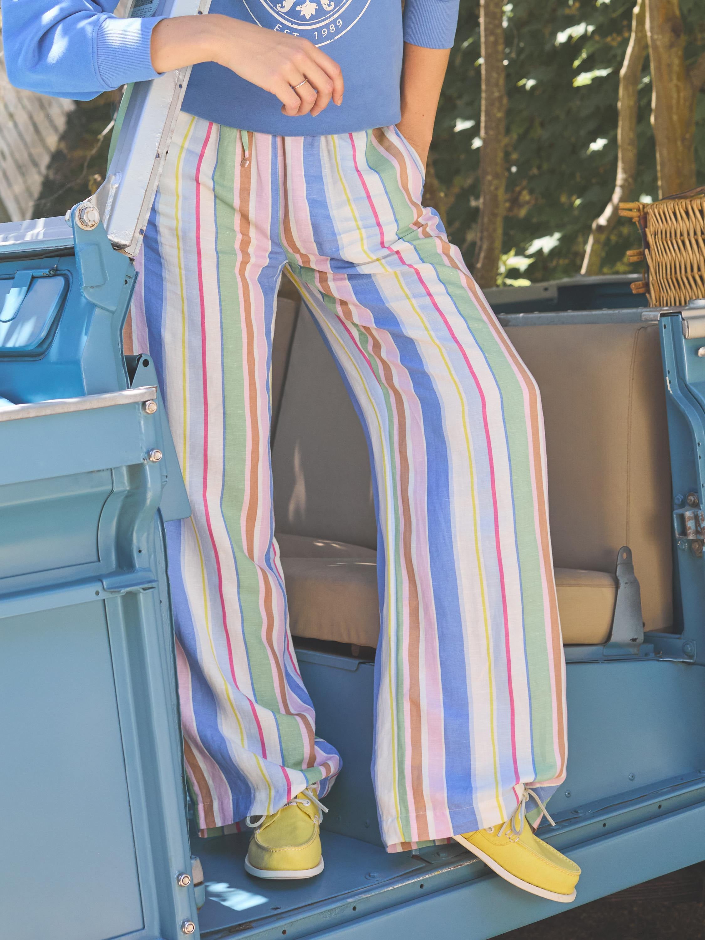 Multi Stripe Linen Blend Trousers