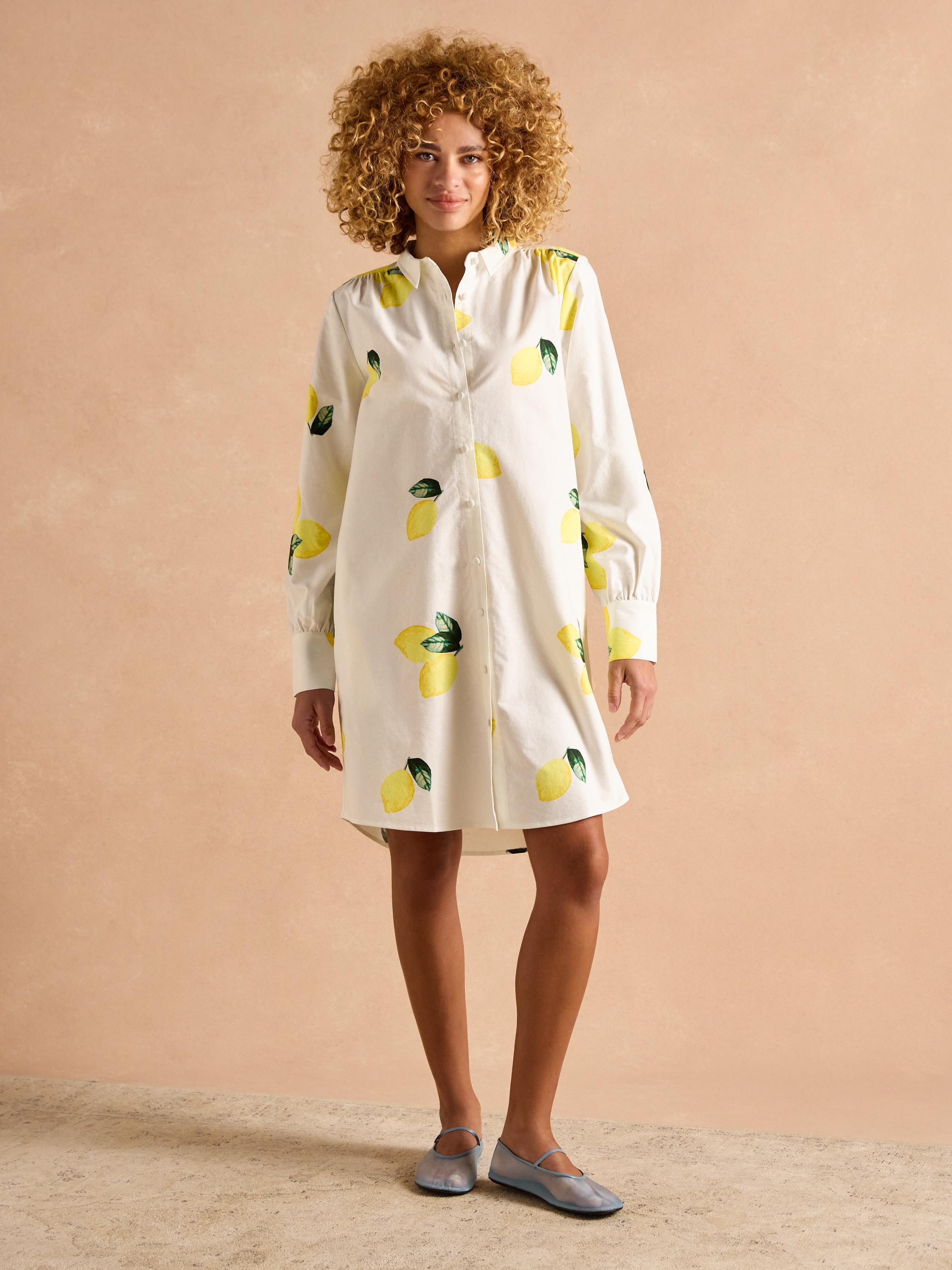 Phoebe Lemon Print Cotton Shirt Dress