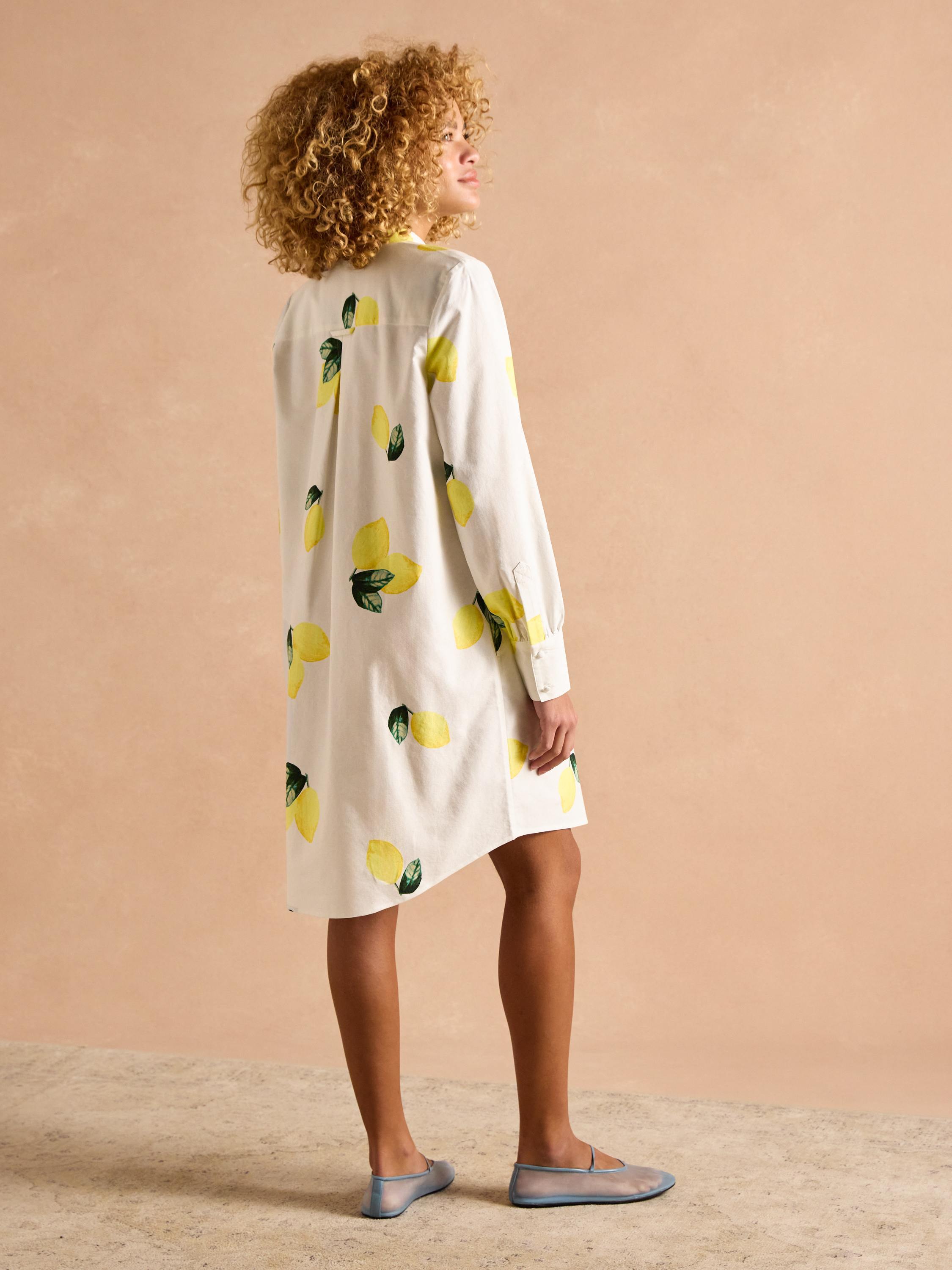 Phoebe Lemon Print Cotton Shirt Dress