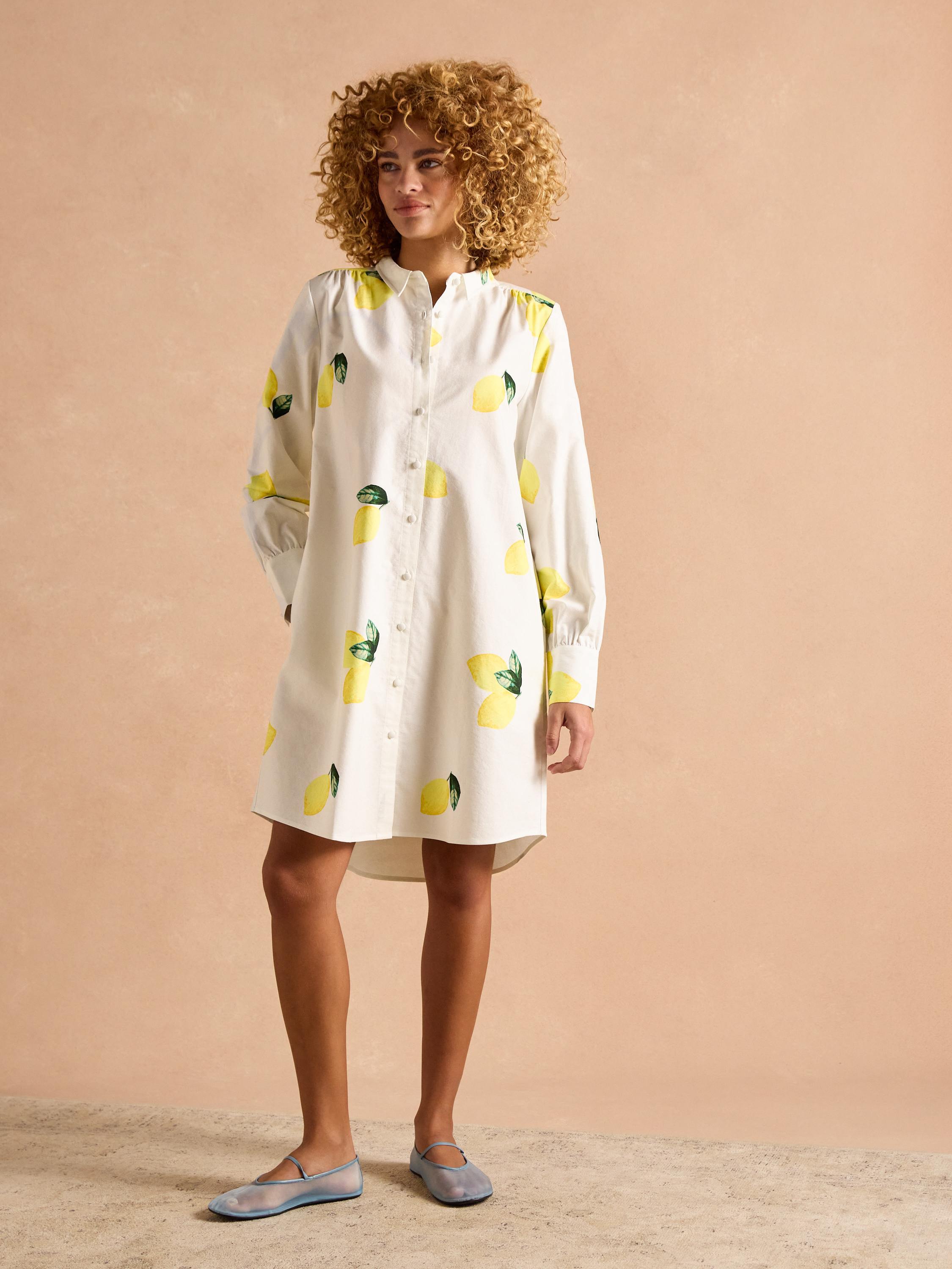 Phoebe Lemon Print Cotton Shirt Dress