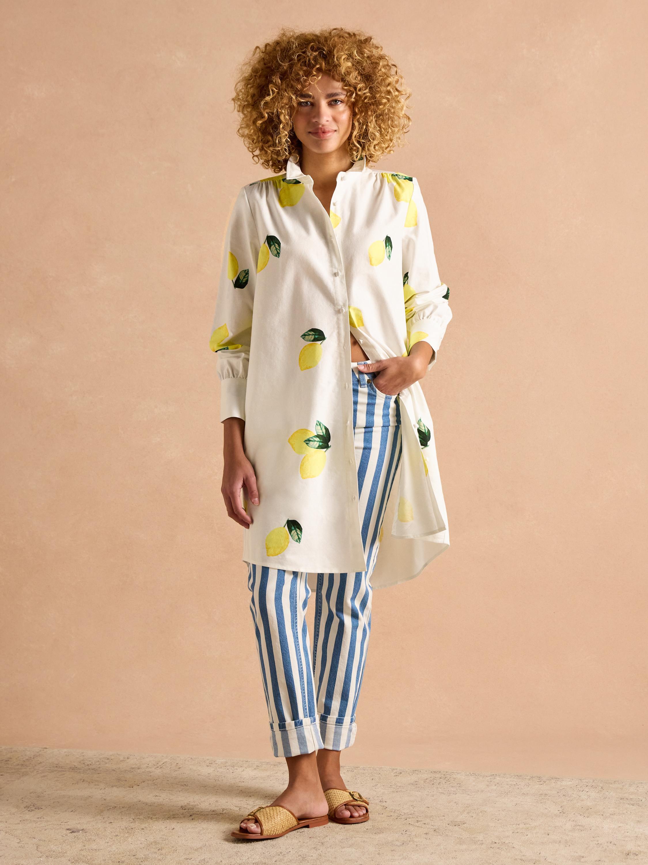 Phoebe Lemon Print Cotton Shirt Dress