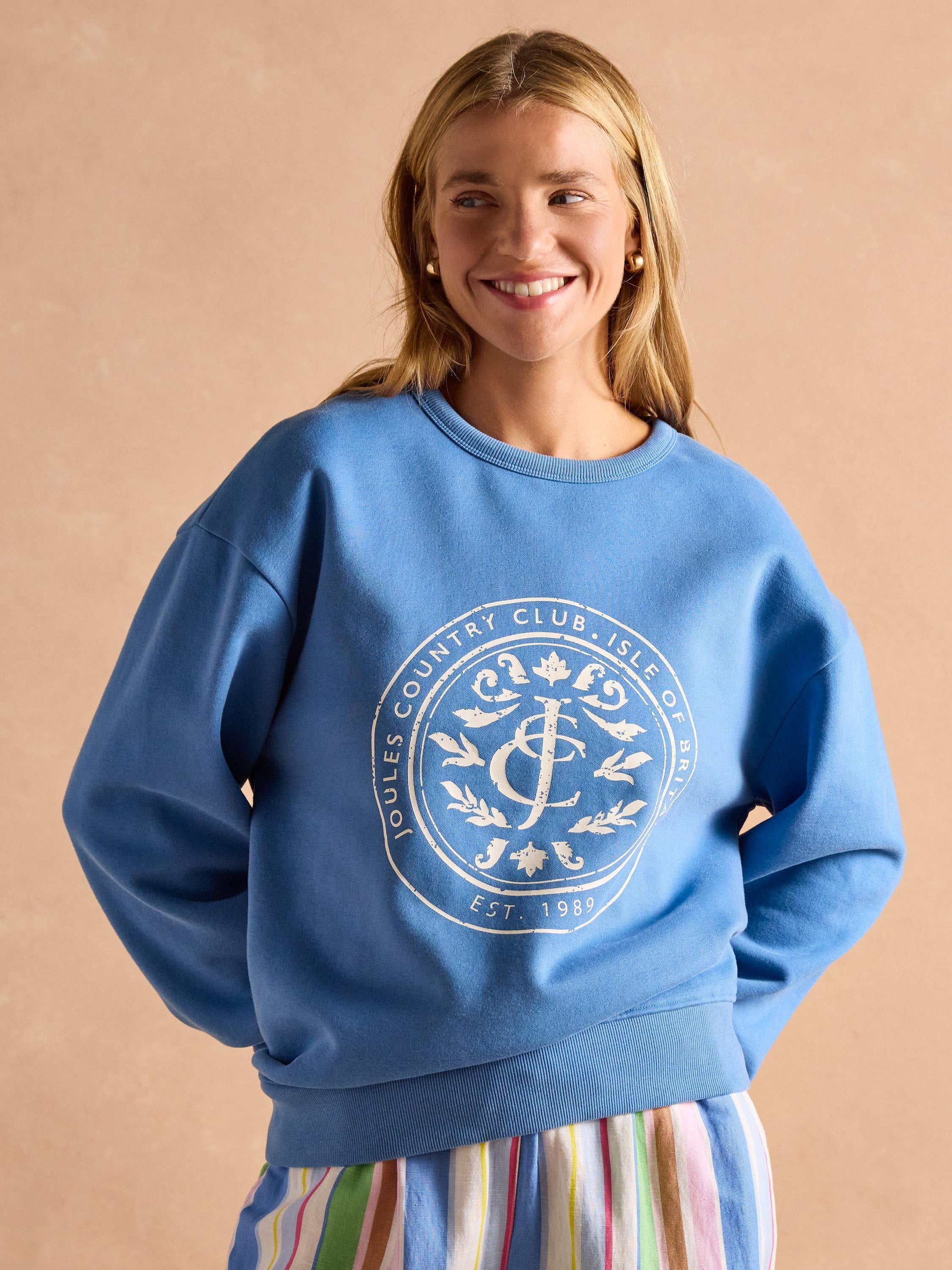 Graphic Blue Crew Neck Sweatshirt