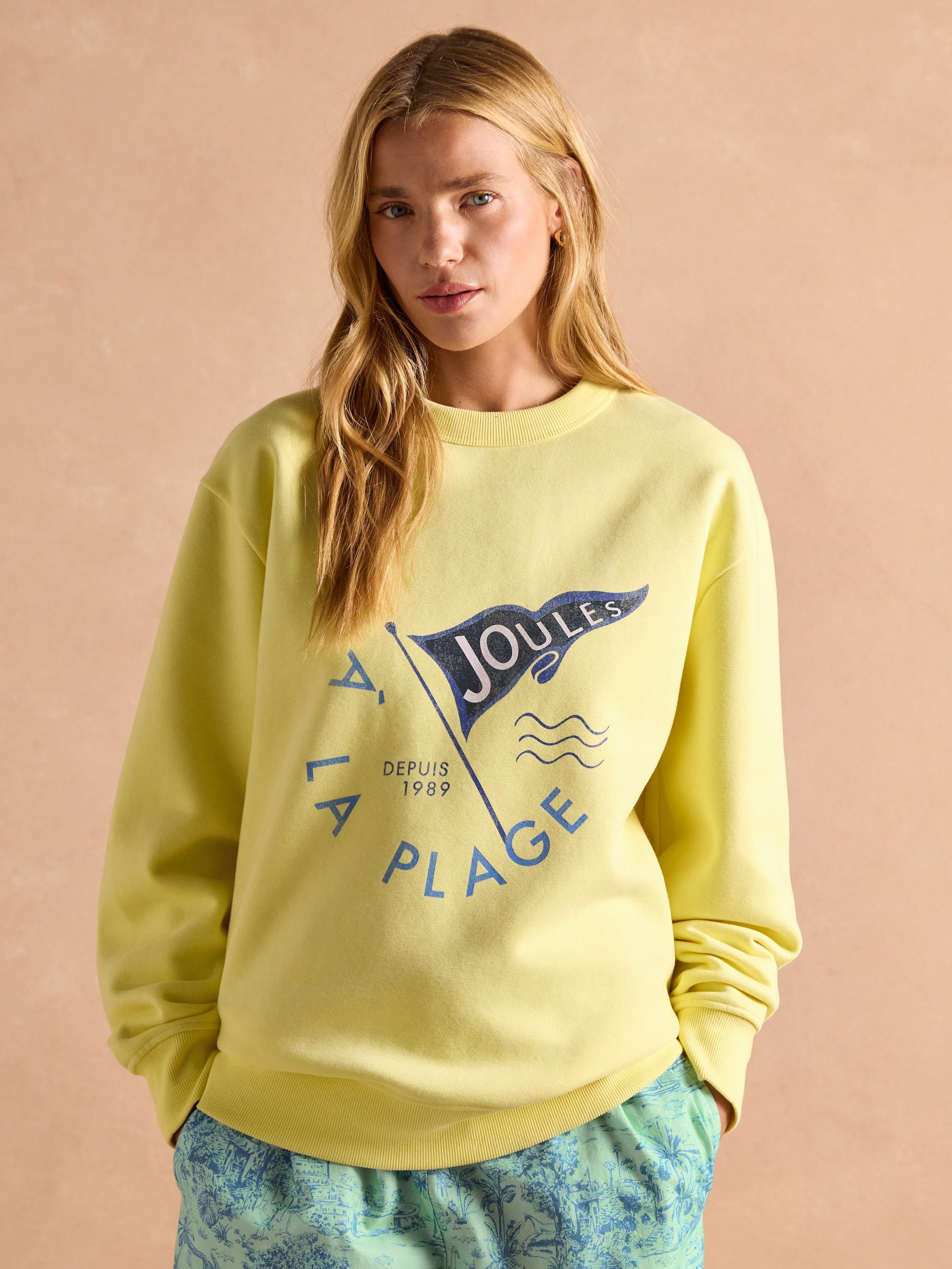 Graphic Yellow Cotton Rich Crew Neck Sweatshirt