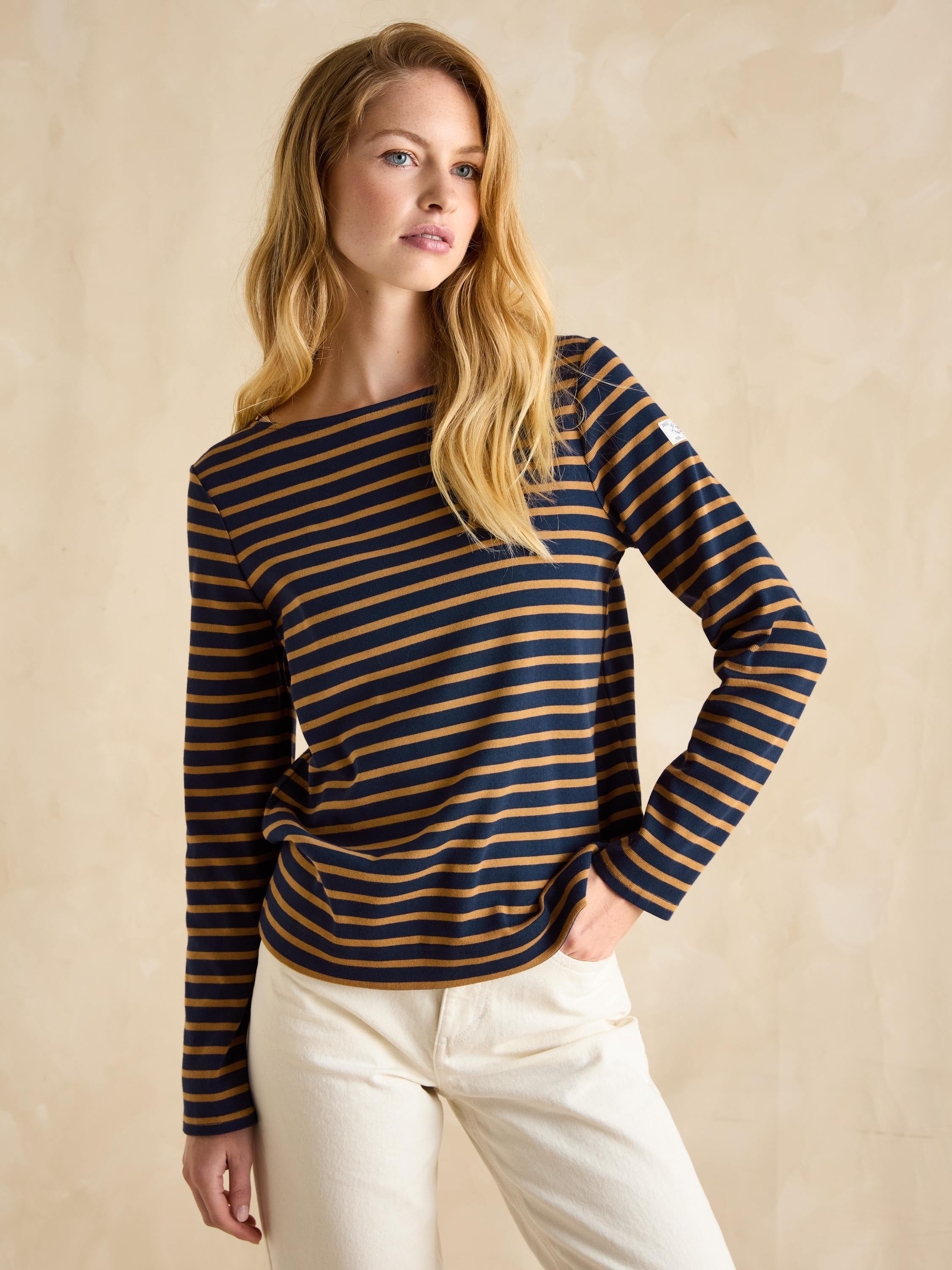 Harbour Navy/Tan Boat Neck Breton Top