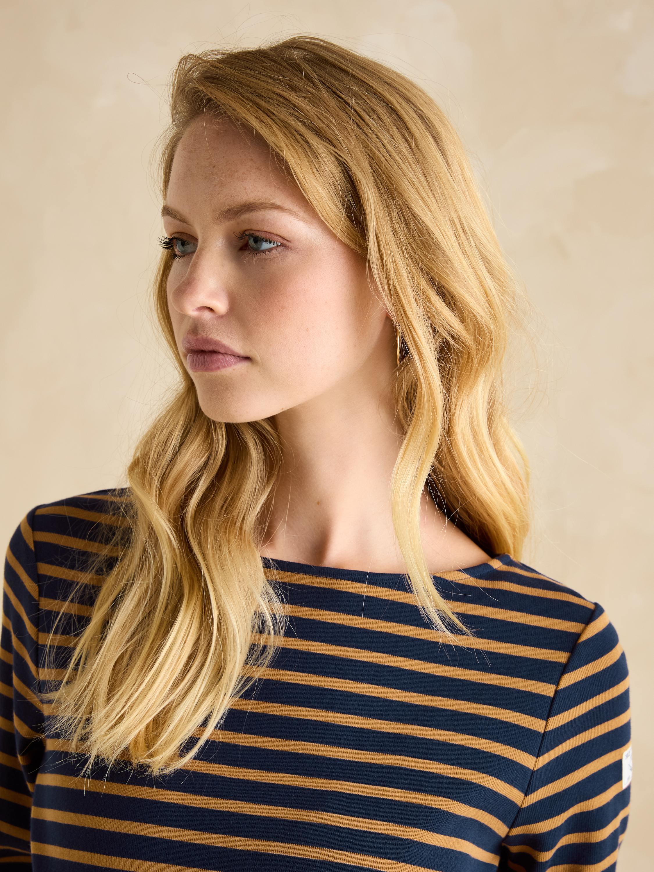 Harbour Navy/Tan Boat Neck Breton Top