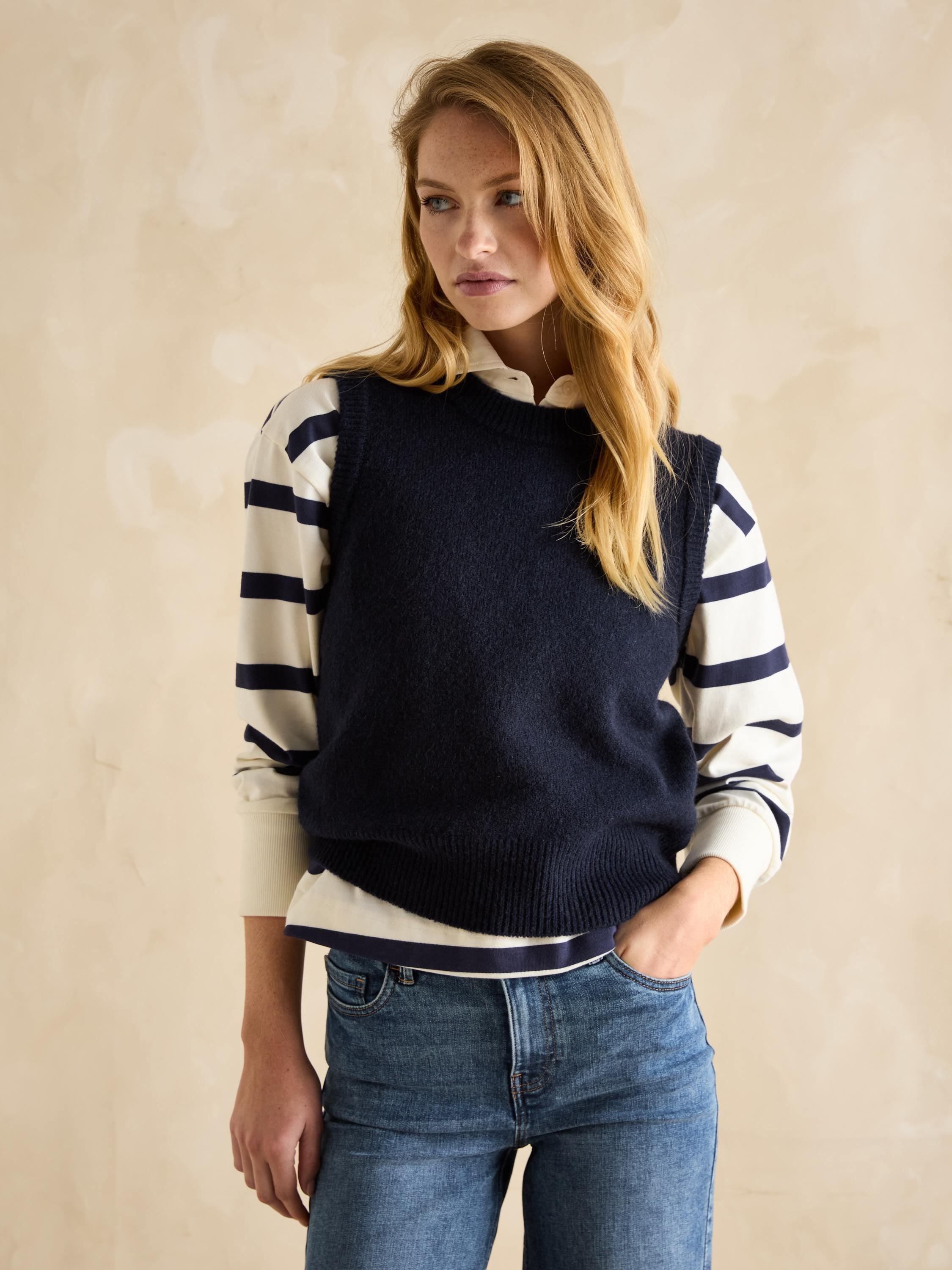 Holly Navy Regular Fit Knitted Vest