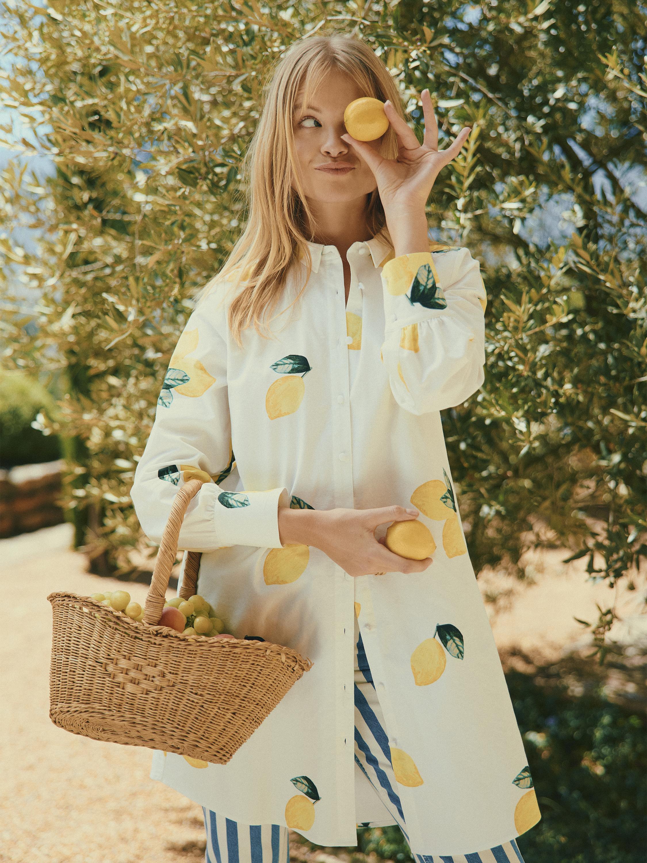 Phoebe Lemon Print Cotton Shirt Dress