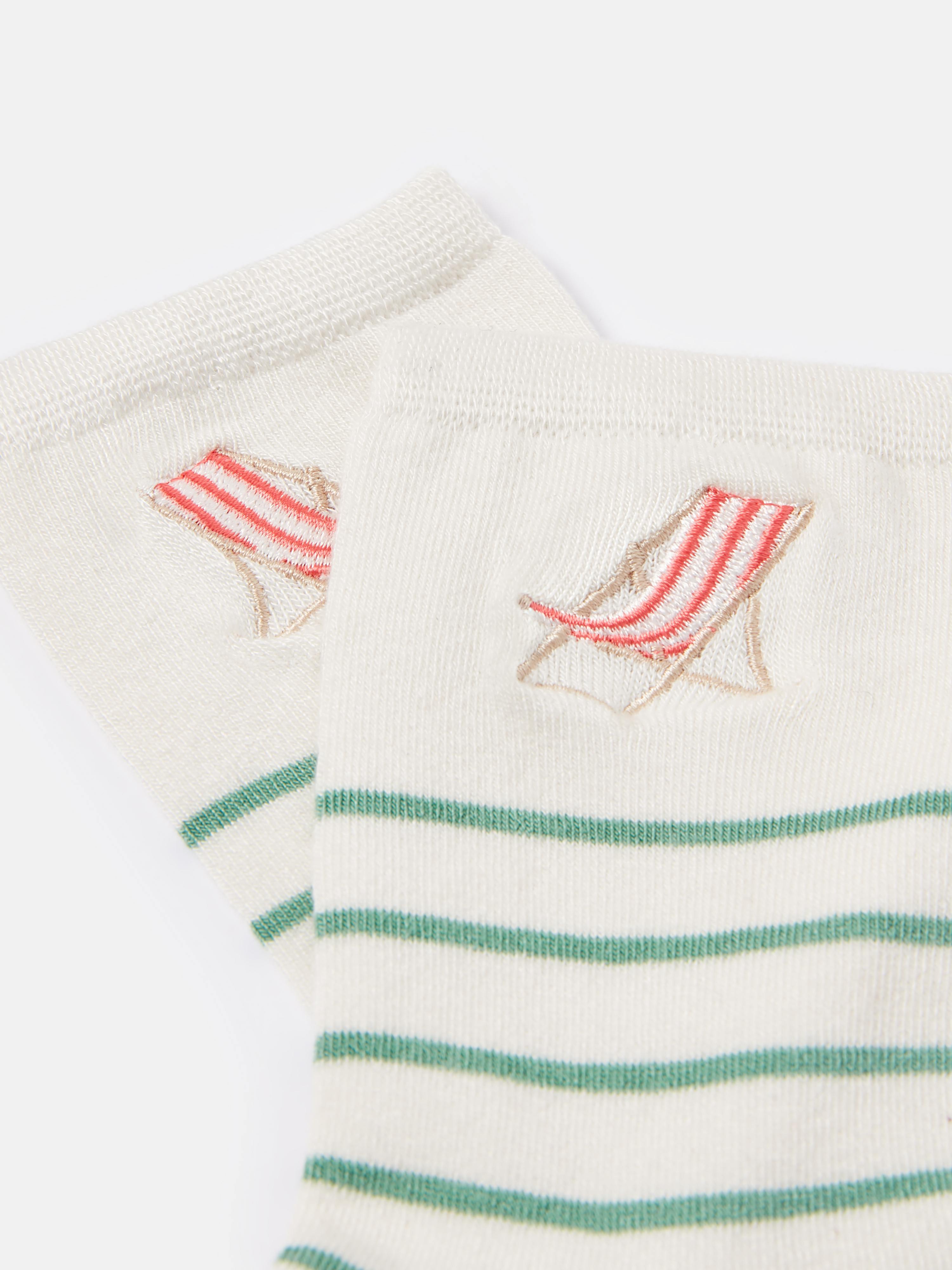 Embroidered Green/White Ankle Socks