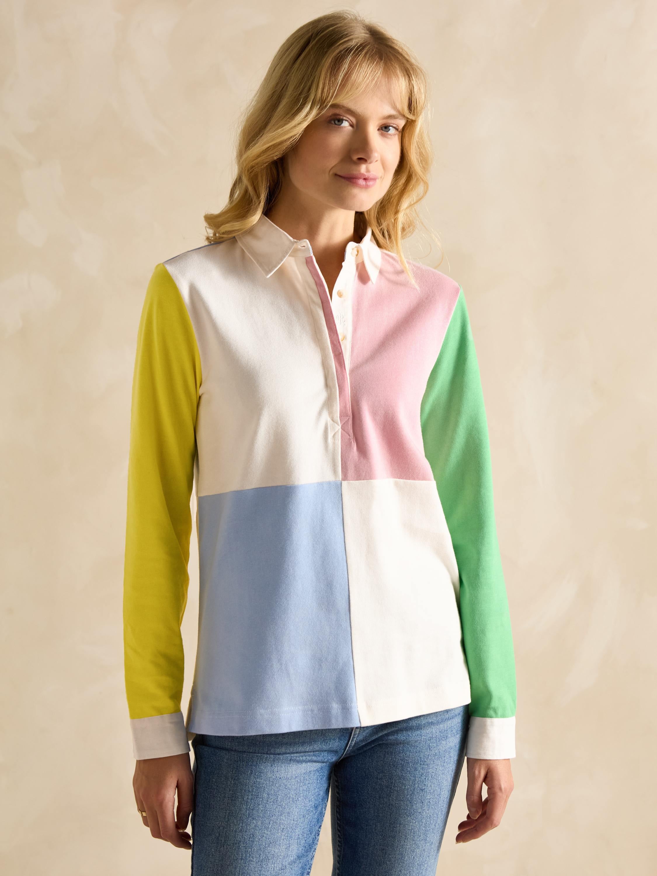 Falmouth Multi Hotch Potch Collared Rugby Shirt