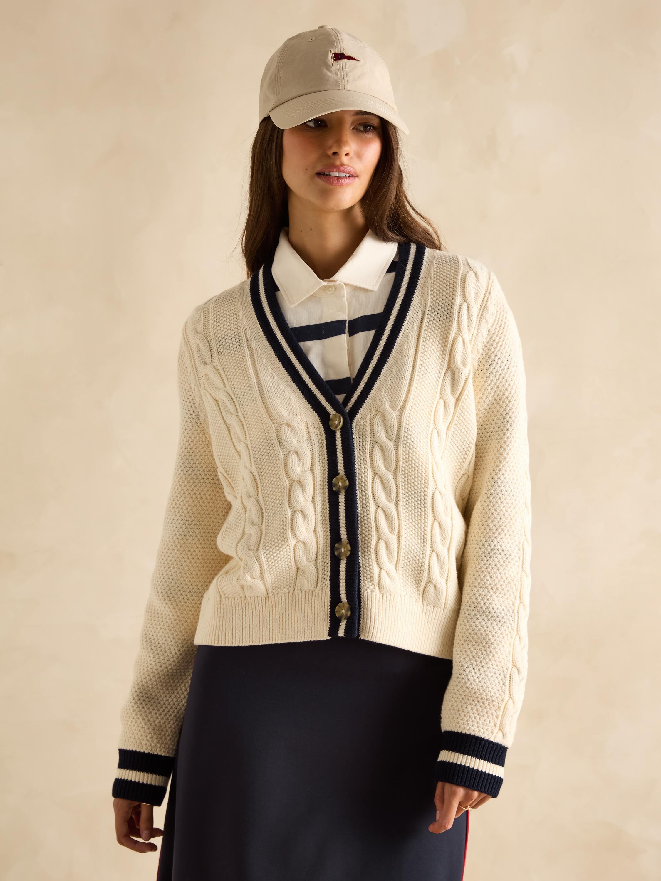 Centre Court Cream Cable Knit Cardigan