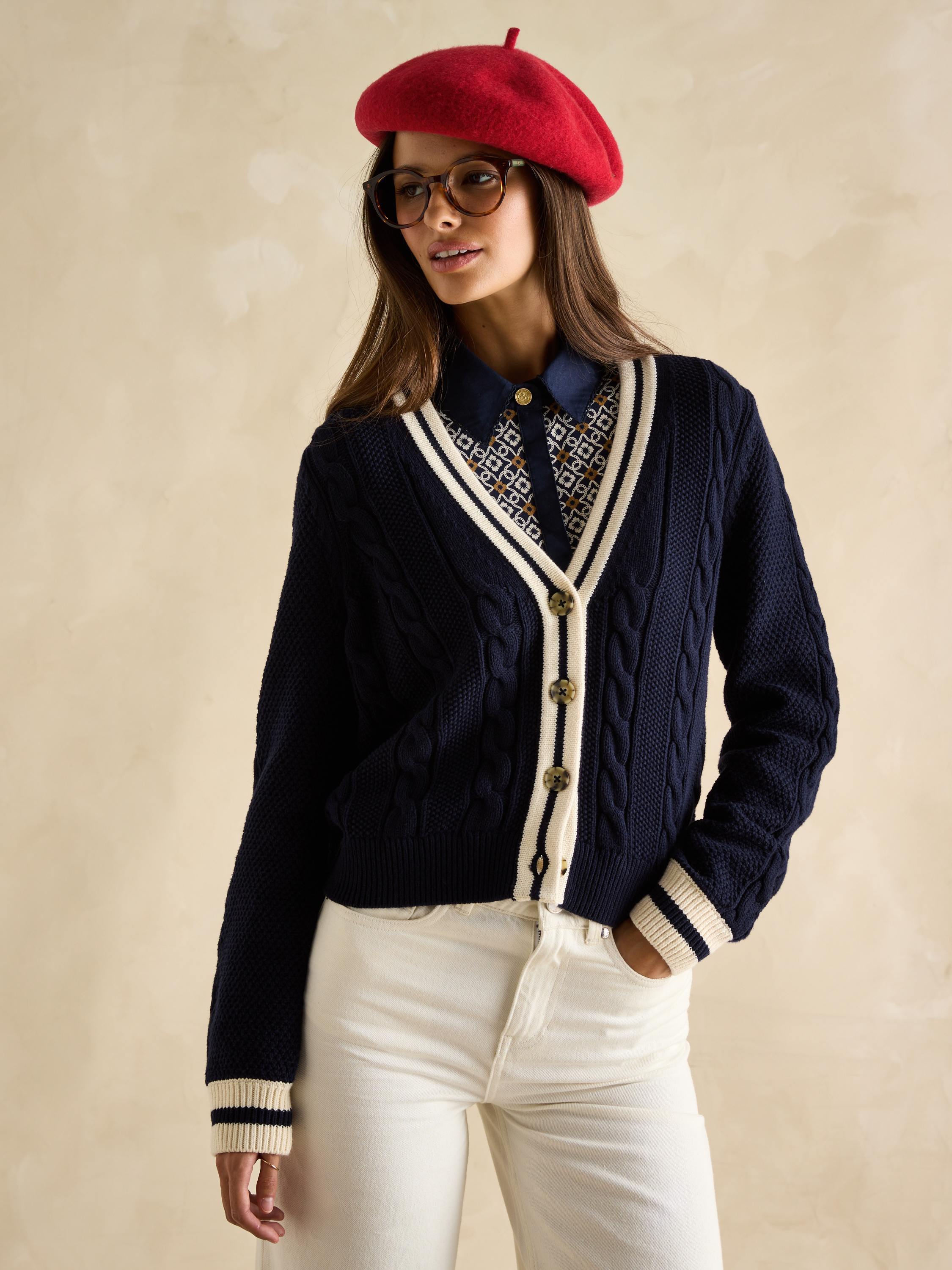 Centre Court Navy Cable Knit Cardigan