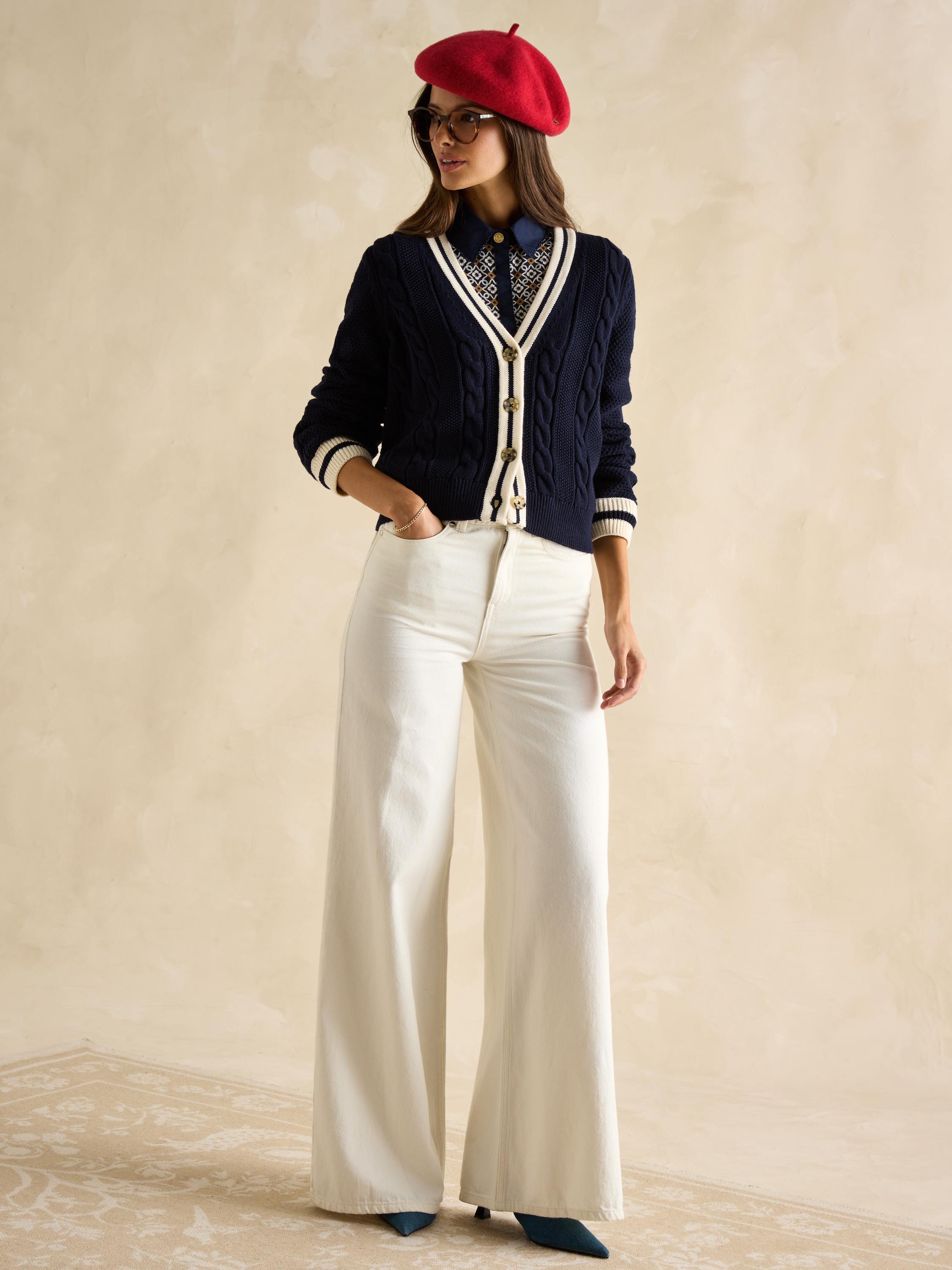 Centre Court Navy Cable Knit Cardigan