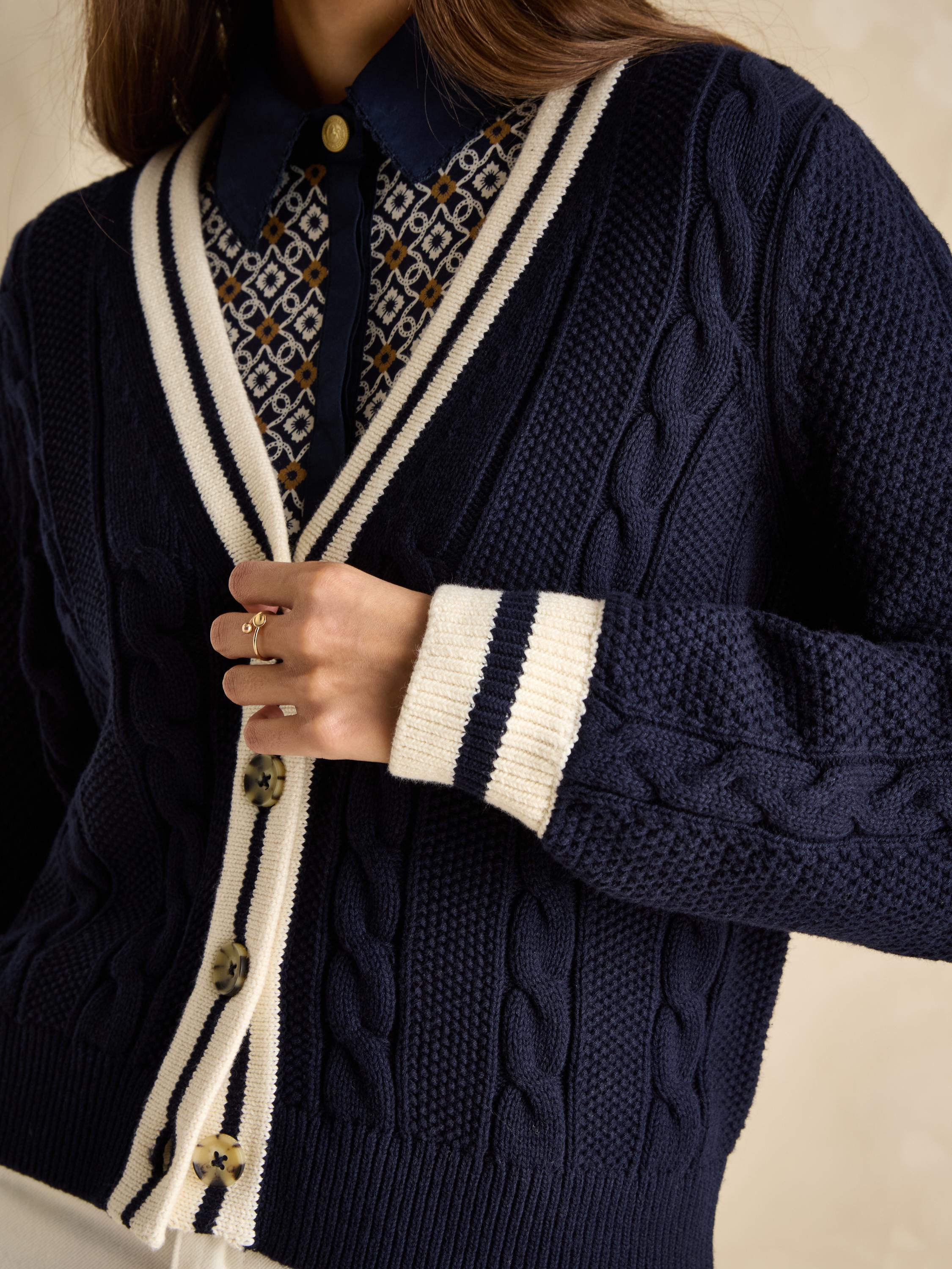Centre Court Navy Cable Knit Cardigan