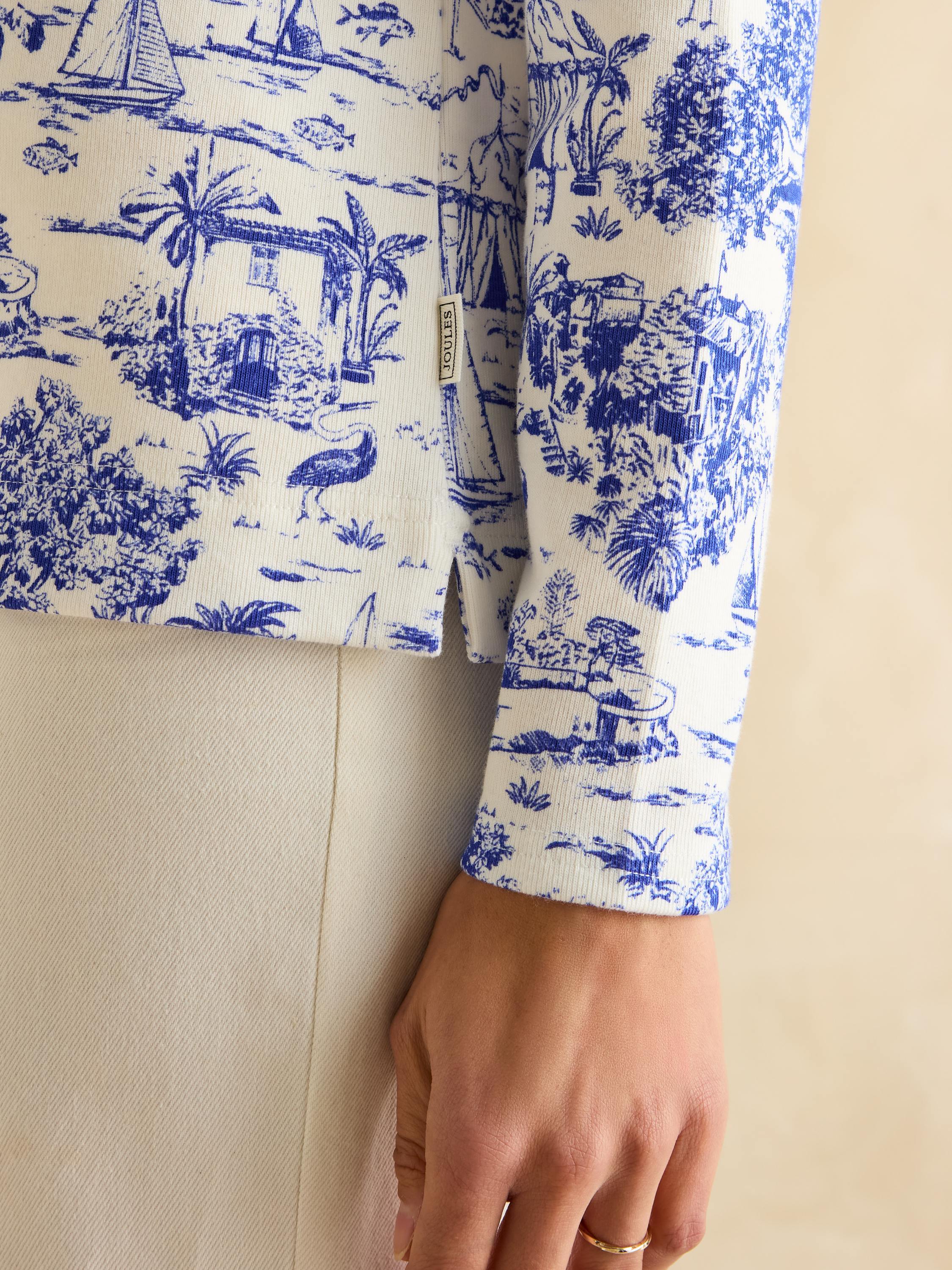 Harbour Blue Toile de Jouy Boat Neck Printed Top